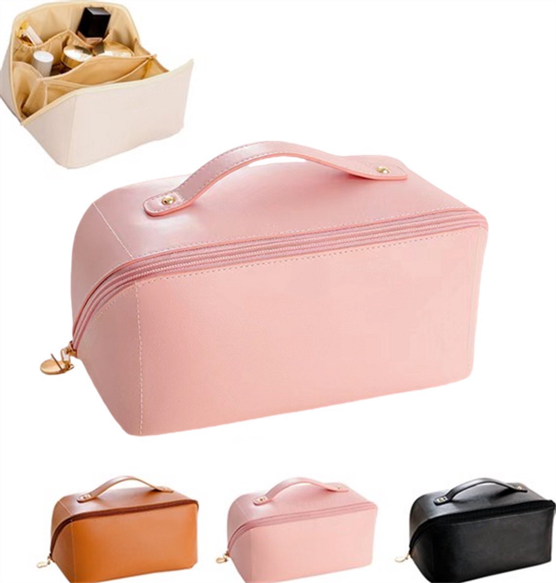 casalora - Toilettassen - Beautycase - Draagbare toilettas - Reis Make up tas - Make-up Tas - Cosmetica Tas - Toilettas - Organizer - PU leer - Uitklapbaar - Roze