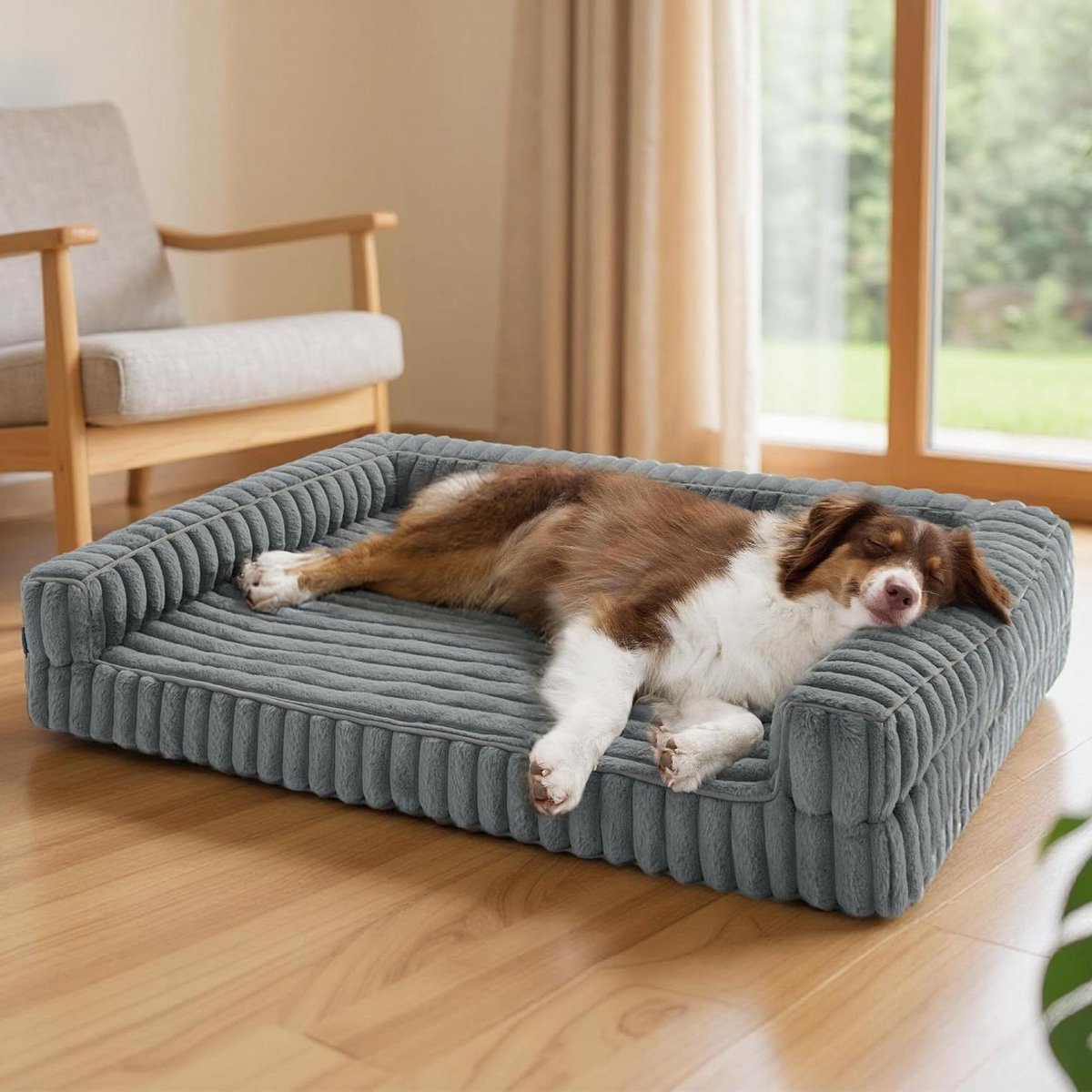 Hondenmand Orthopedisch - Hondenbank - Rustgevende Slaap - Traagschuim Vulling - 89x64x18cm - Warm Grijs