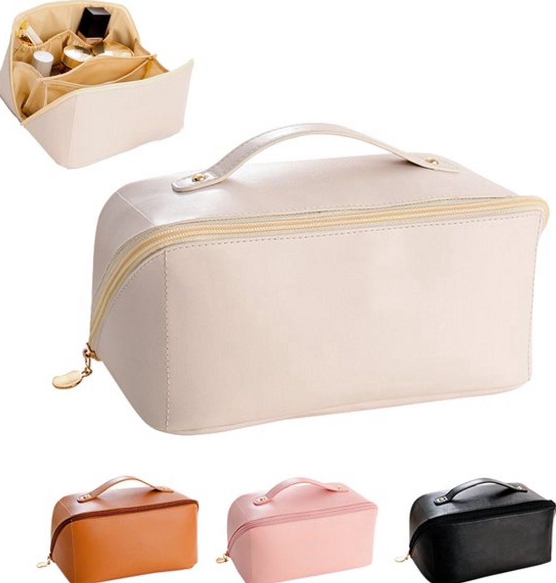 casalora - Toilettassen - Beautycase - Draagbare toilettas - Reis Make up tas - Make-up Tas - Cosmetica Tas - Toilettas - Organizer - PU leer - Uitklapbaar - Wit