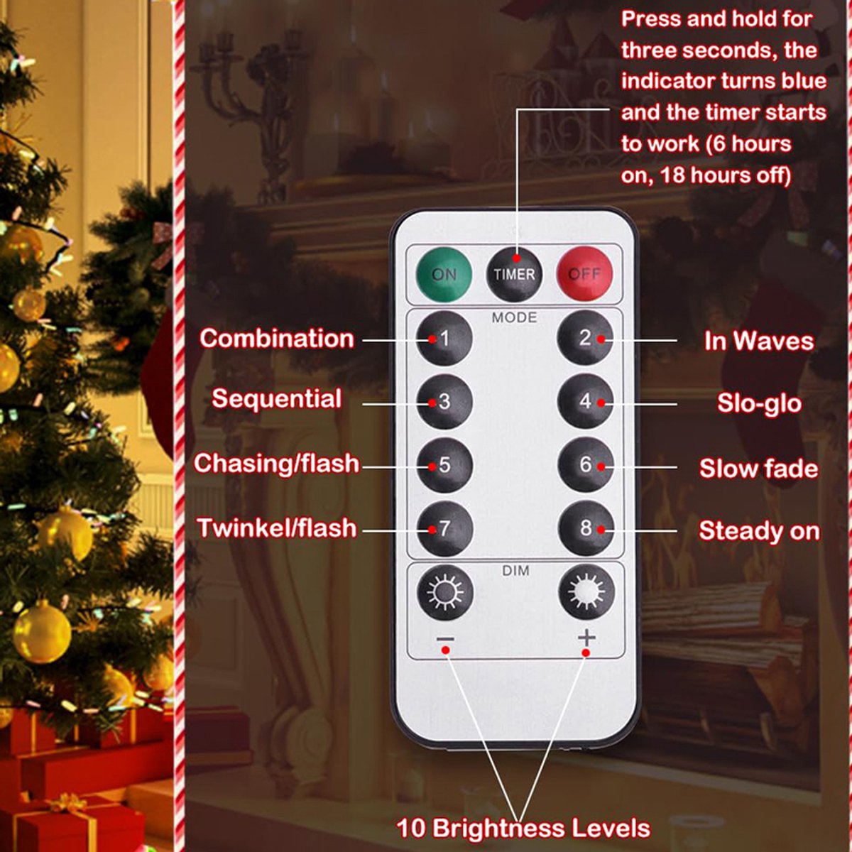 Kerstverlichting met Kerstman op ladder - 3,2 m 295 LEDs kerst lichtsnoer met 8 modi, USB aangedreven met afstandsbediening - LED klimmende Kerstman Kerstversiering voor buiten, binnen, raam, balkon, kerstboom decoratie – foto 4