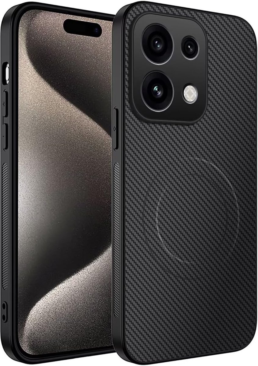 Zandarix Hoesje Geschikt voor Oppo Reno 16 Pro - Geschikt voor Mag - Koolstofvezeldesign - Krasbestendig - Stootvast - Antislip - Back Cover Hoesje - Zwart