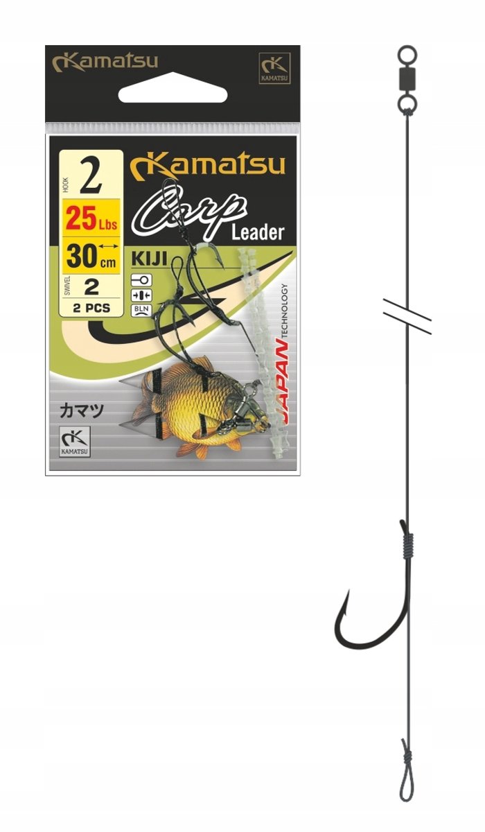 Kamatsu Karp Leader Kiji Hook Maat 1 Zwart 30cm 25lbs 2st