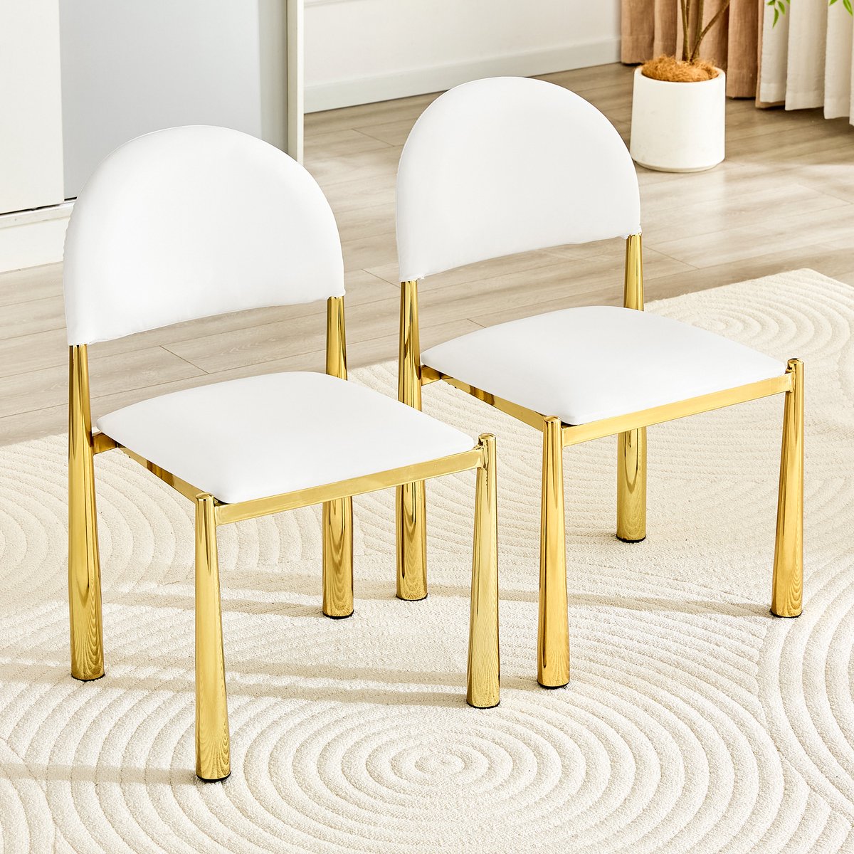 VVBV Set van 2 Eetkamerstoelen 45x48x80 cm - Ergonomisch, Gepolsterde Zitting - Wit, PU-Leer/Metaal