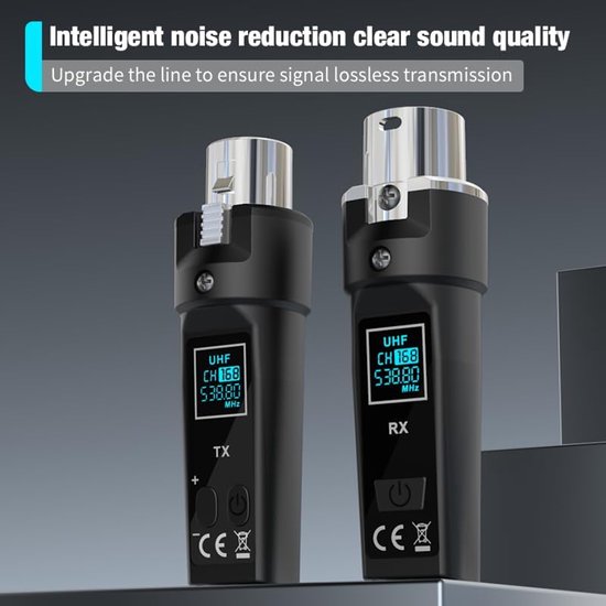 Upgrade 2,4 GHz draadloze XLR-zender en -ontvanger met ingebouwde oplaadbare lithiumbatterij voor dynamische microfoons, audiomixers, elektrische gitaren en basgitaren (1 ontvanger + 1 zender) — afbeelding 3