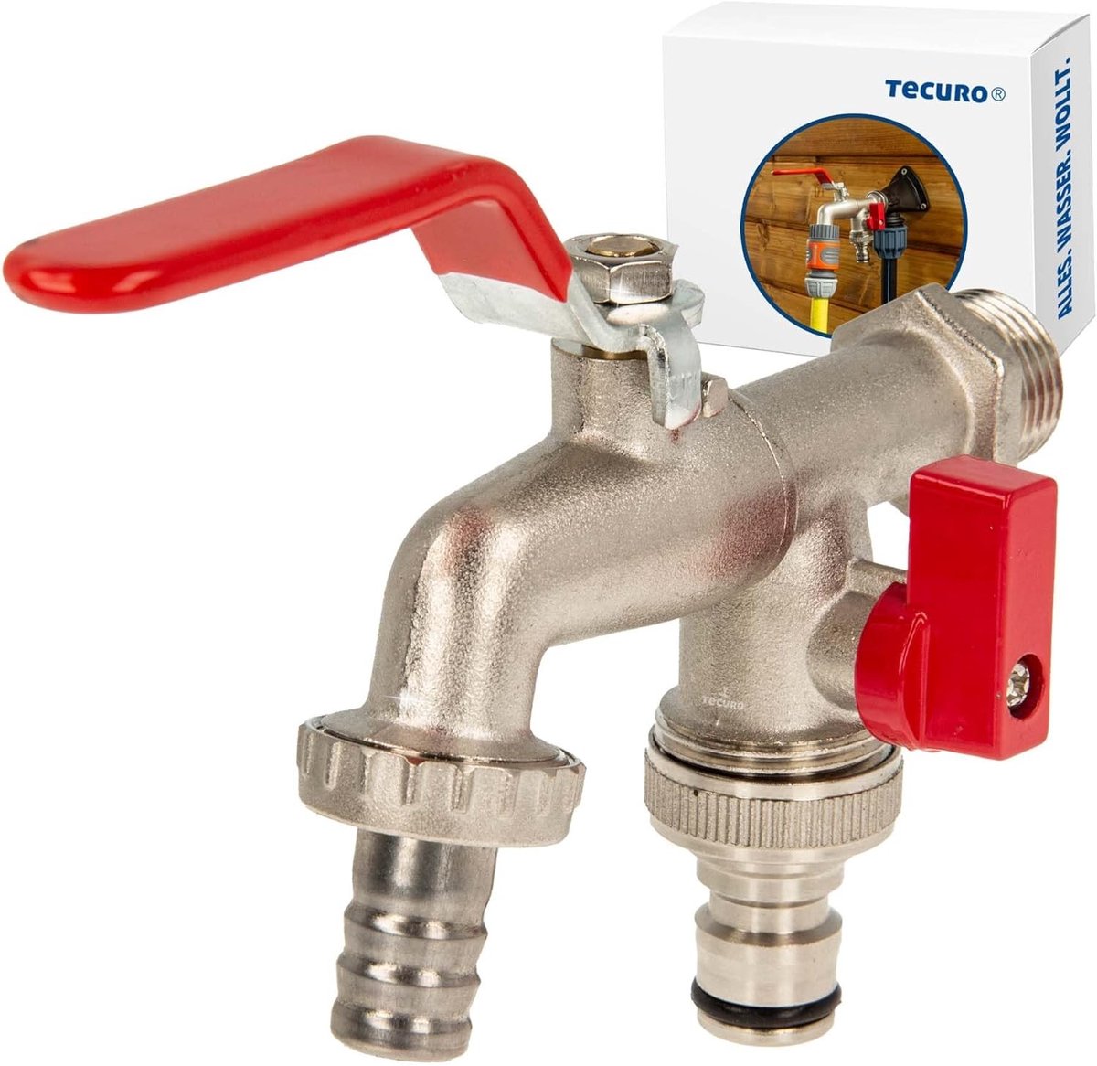 Buitenkraan Vorstvrije - Mat verchroomd - 1/2 inch - Dubbele kraan met Kogeluitlaat - Voor Buiten