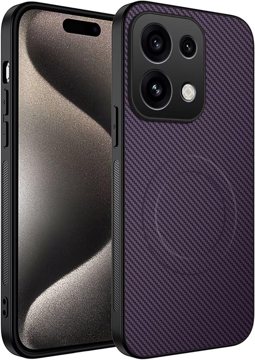 Zandarix Hoesje Geschikt voor Oppo Reno 16 Pro - Geschikt voor Mag - Koolstofvezeldesign - Krasbestendig - Stootvast - Antislip - Back Cover Hoesje - Paars