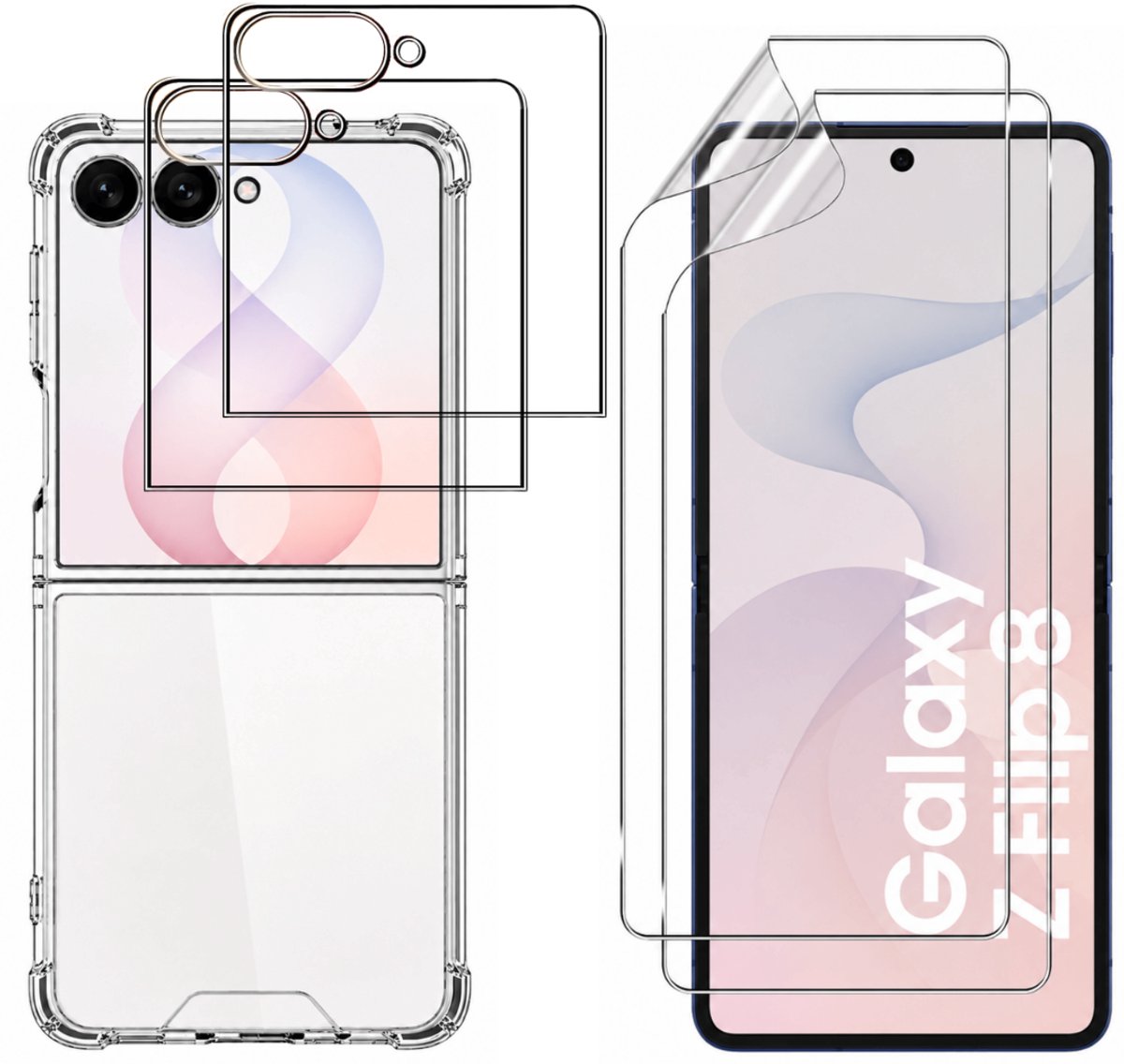 Hoesje backcover Shockproof voor Samsung Galaxy Z Flip 8 en 2 gehard glas en plastic schermbeschermers Phonillico®