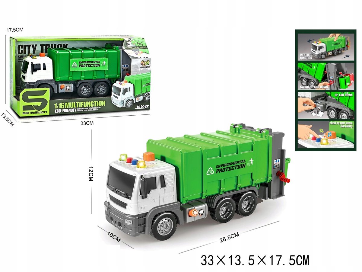 Groene Vuilniswagen Speelgoed met Licht en Geluid - 33cm
