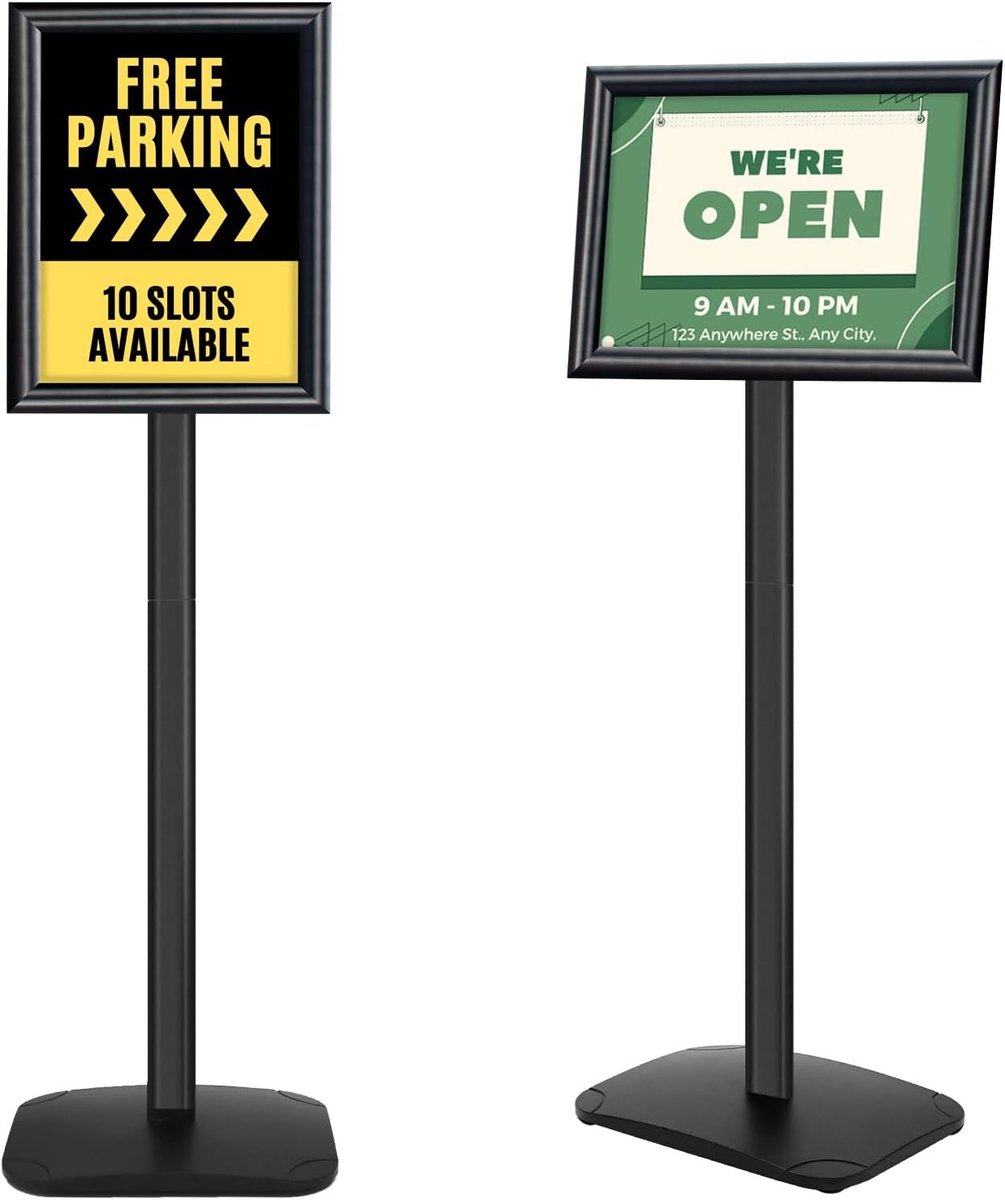 Stevige A4 Display Stand met Stabiliteitsbasis voor Menu's, Mededelingen en Buitenshuis Gebruik, Zwart