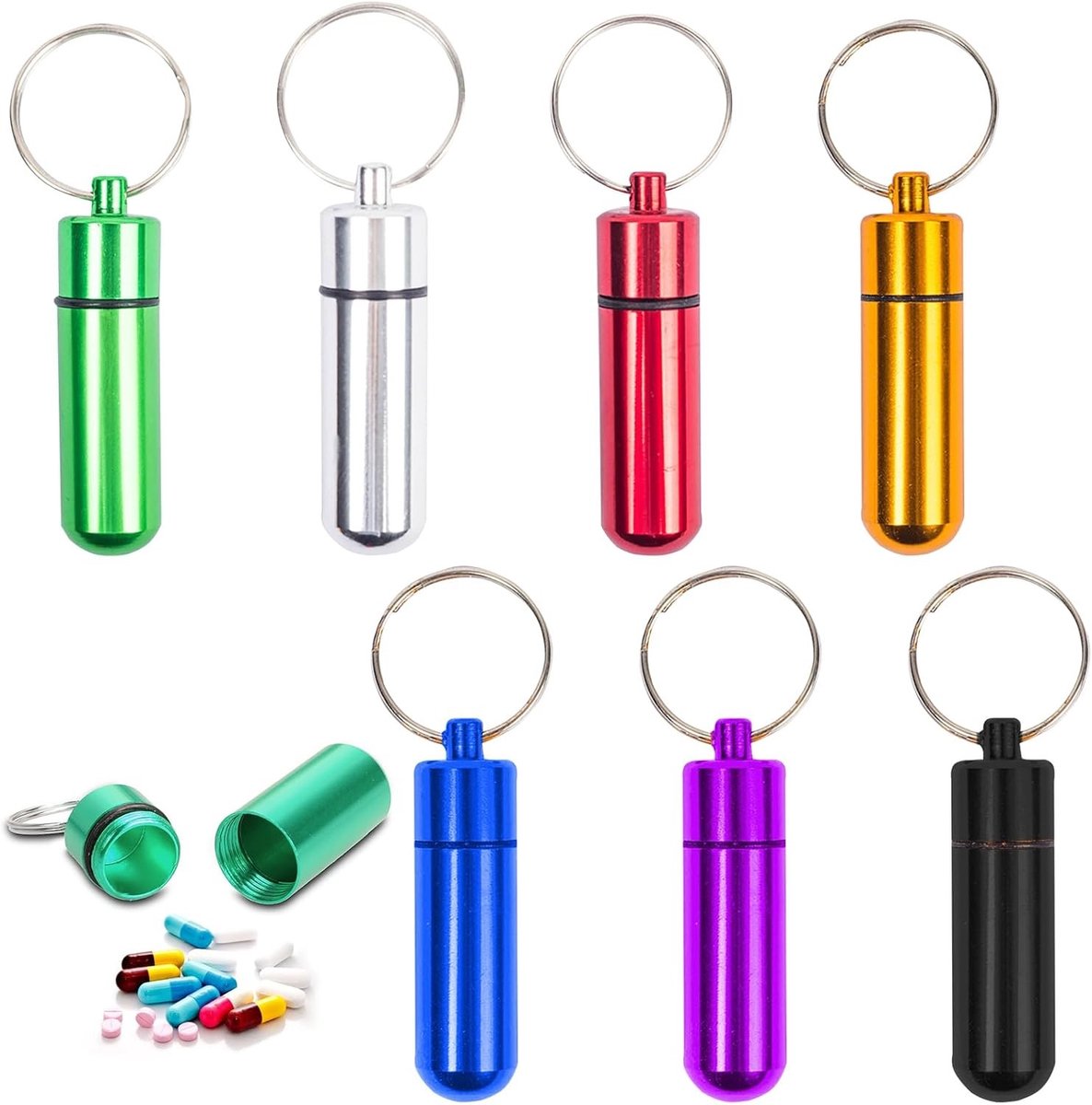 Compacte Pillendoos met Sleutelhanger - 7 Stuks Mini Capsule Box voor Reizen en Buitenactiviteiten, Handig en Lichtgewicht