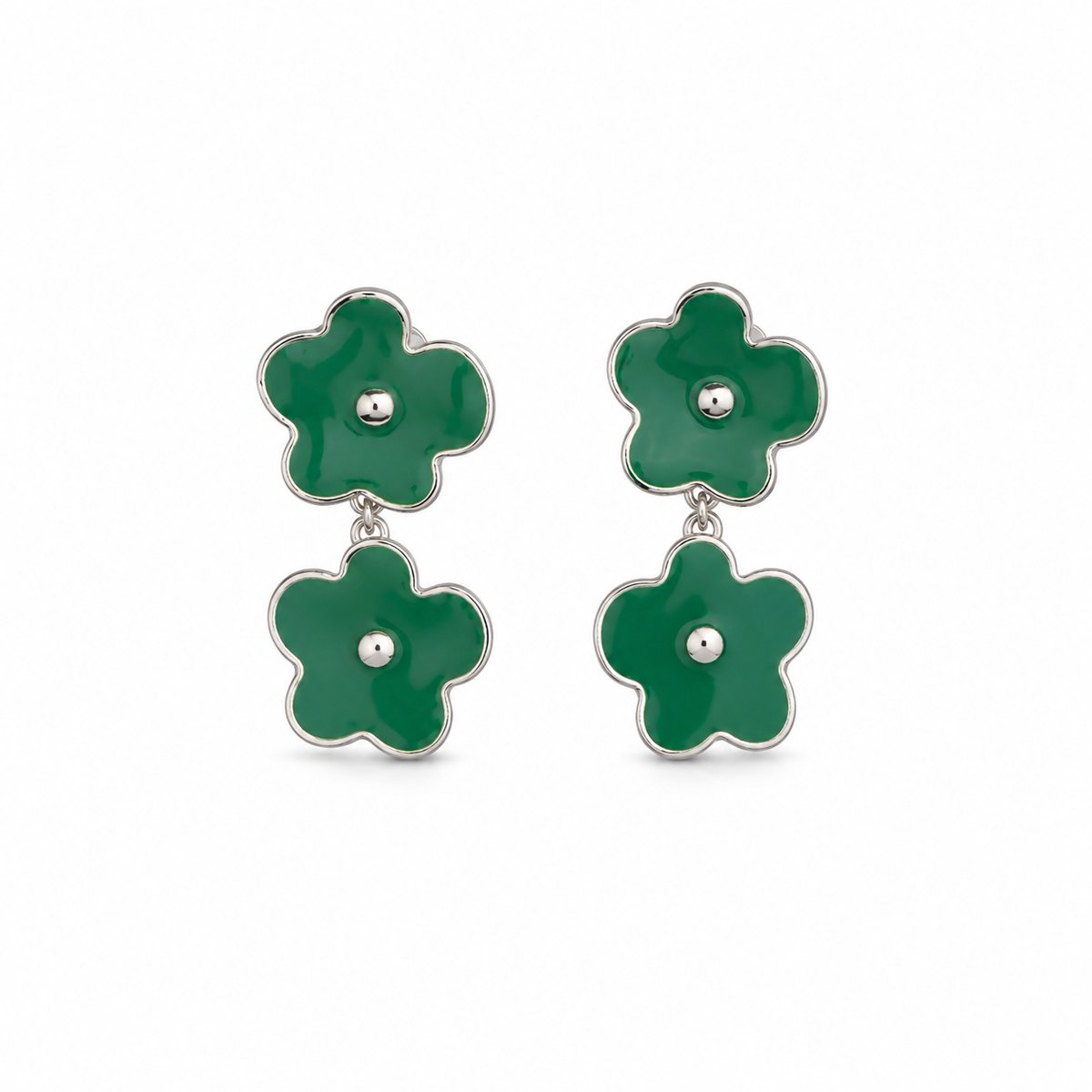Dubbele bloem oorhangers | groen