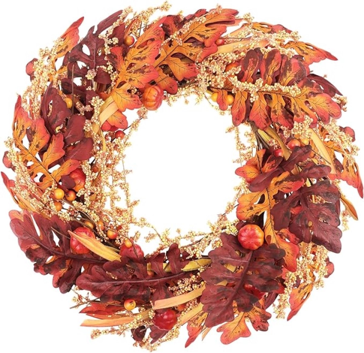 Herfstkrans voor deur 45 cm met mini-pompoenen, bessen en herfstbladeren - Thanksgiving decoratie voor binnen en buiten