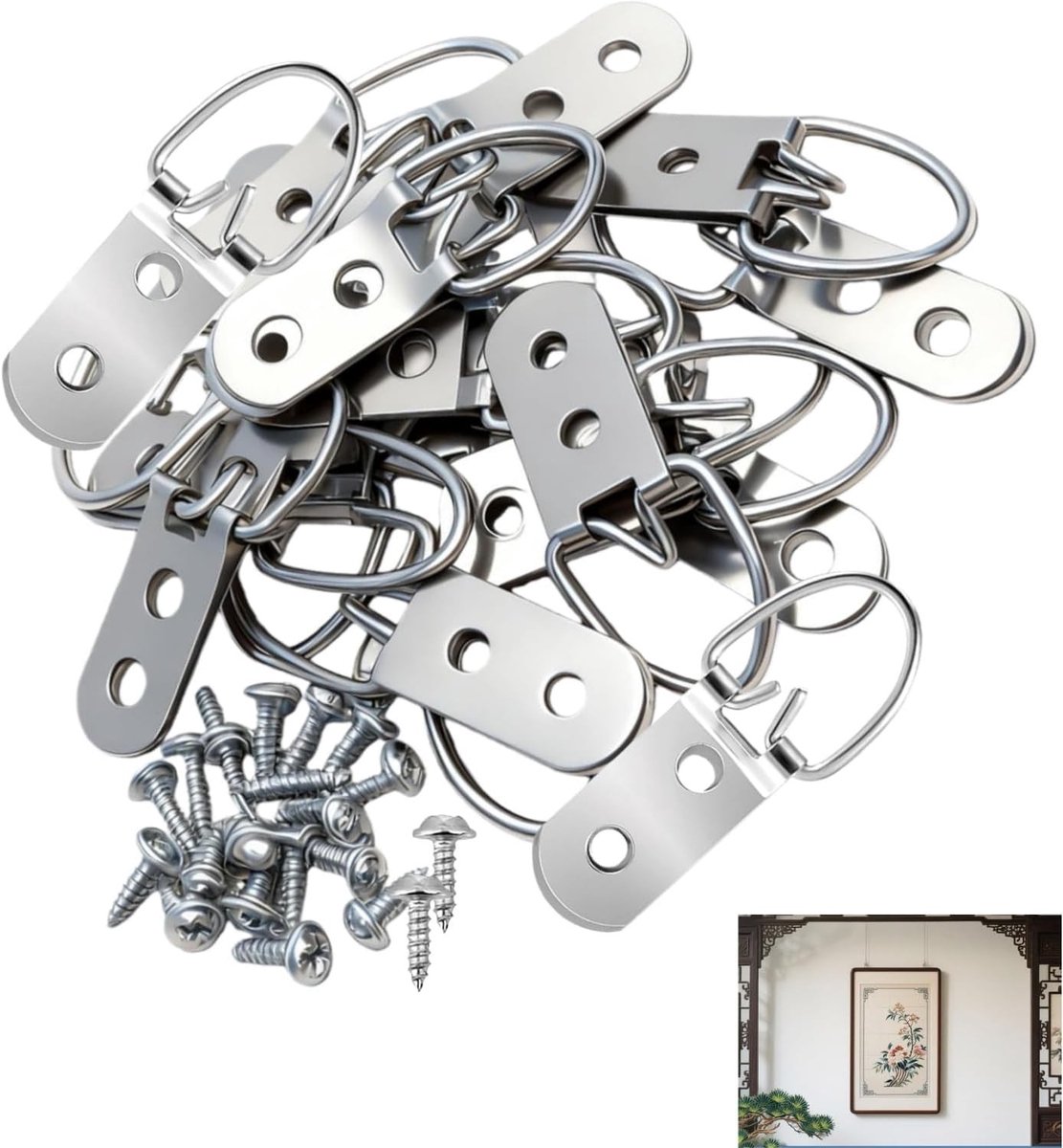 30 Stuks D-Ring Hangers met Schroeven voor Foto's, Schilderijen en Kunstwerken, Sterke Bevestigingshaken voor Wanddecoratie