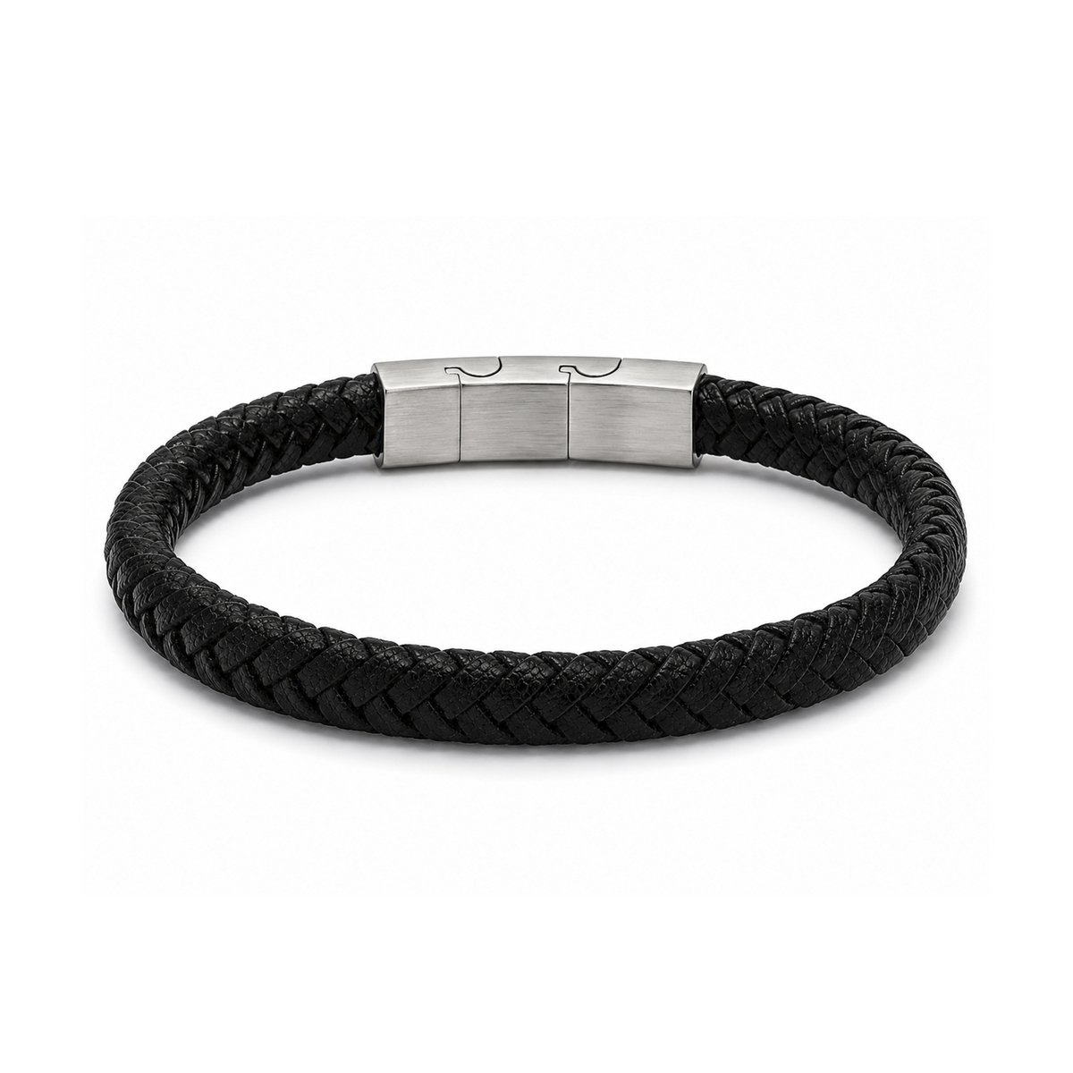 Frank 1967 7FB-0882 – Leren Armband Heren – Zwart – Gevlochten Leer – 21 cm
