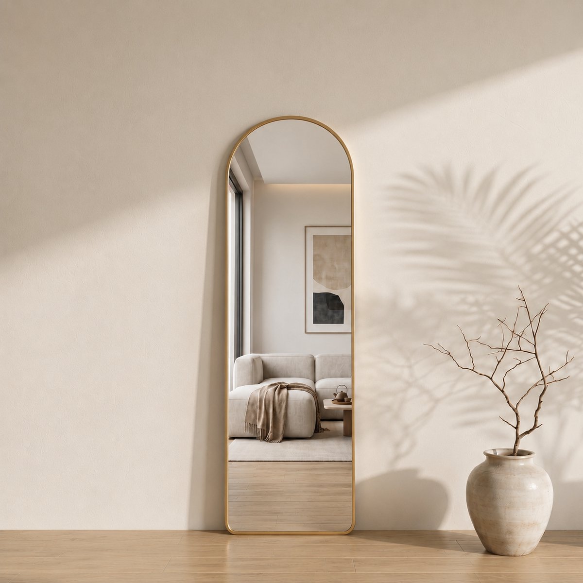 Lumoire Passpiegel Goud 160x50 cm – Staande Spiegel en Wandspiegel – Boogvormig