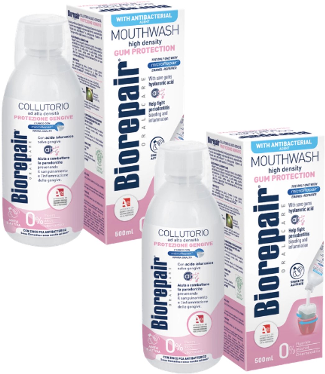 2x Biorepair Mondwater Tandvleesbescherming - 500 ml - Hyaluronzuur & MicroRepair