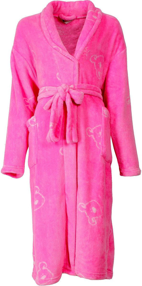 Tenderness Dames Badjas - Fleece - Sjaalkraag - Donker Roze - Maat XL