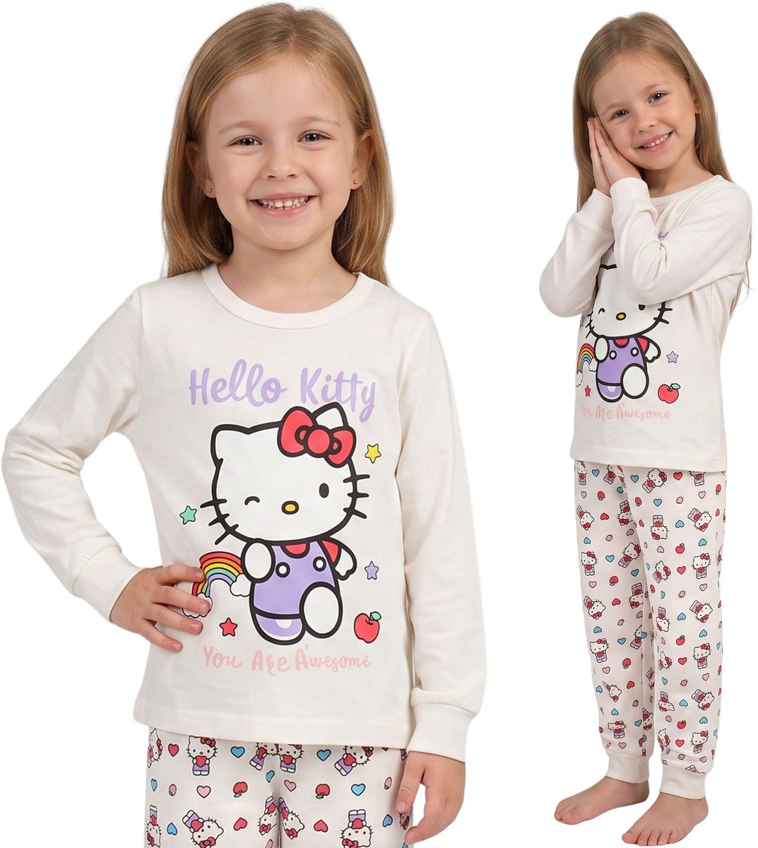 Hello Kitty KATOENEN meisjespyjama, TWEE DELEN pyjama met lange mouwen, LANGE broek OEKO-TEX 128