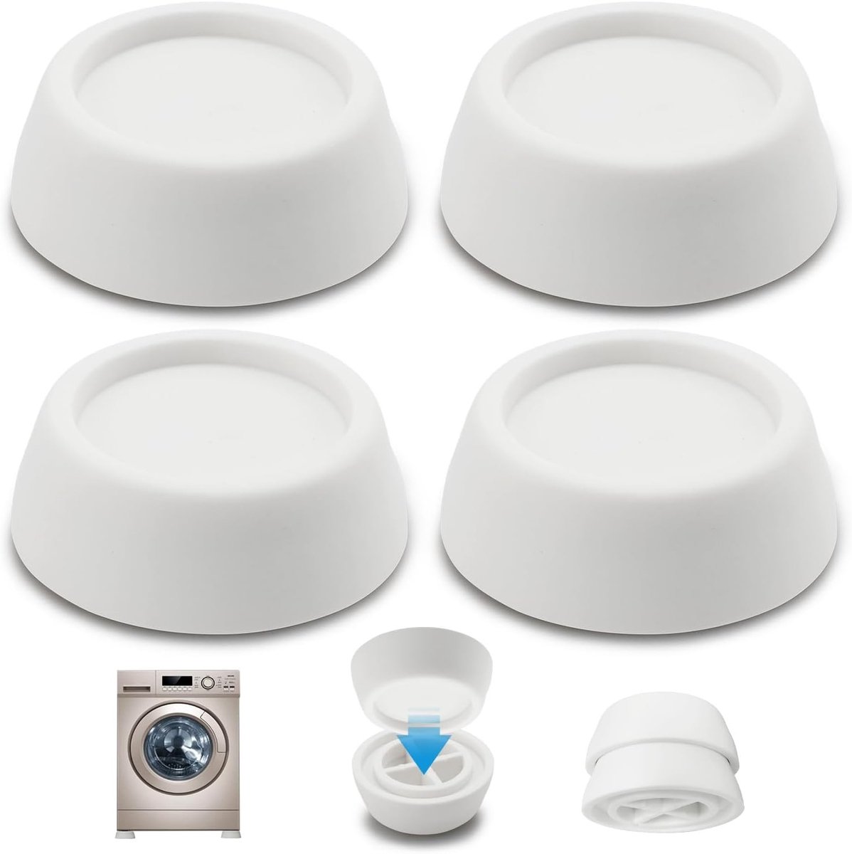4 Stuks Universele Antivibratie Voeten voor Wasmachine en Droger, Schokabsorberende Rubber Pads voor Stabiliteit en Geluidsreductie, Geschikt voor Koelkast en Meubels (Wit)