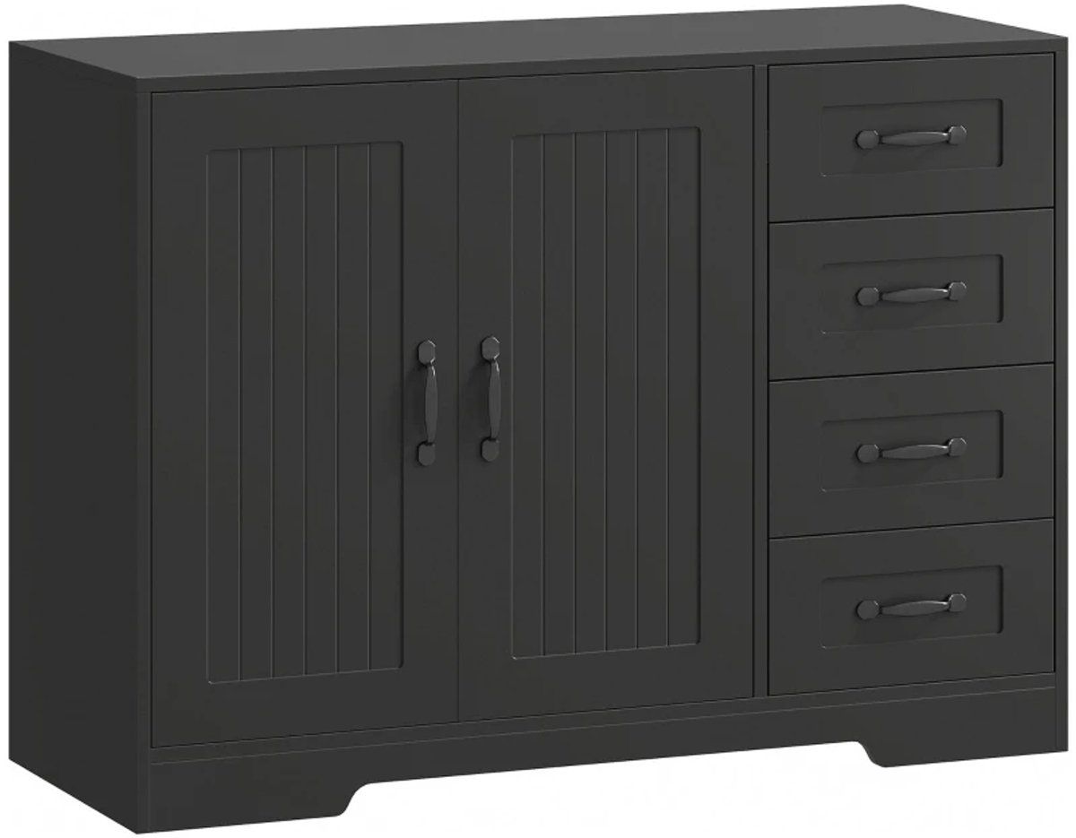 Dressoir - Ladekast In Moderne Stijl - 4 Laden - 1 Kast - 105 x 40 x 76 cm - Zwart