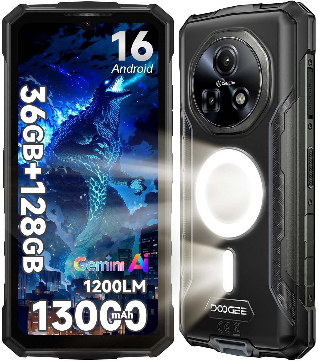 DOOGEE Fire 5 Ultra Robuuste Smartphone - 36GB RAM 128GB ROM - Gemini AI - 13000 mAh - IP68/IP69K Outdoor telefoon - 6,6 inch 90 Hz - Android 15 - NFC GPS - Zwart