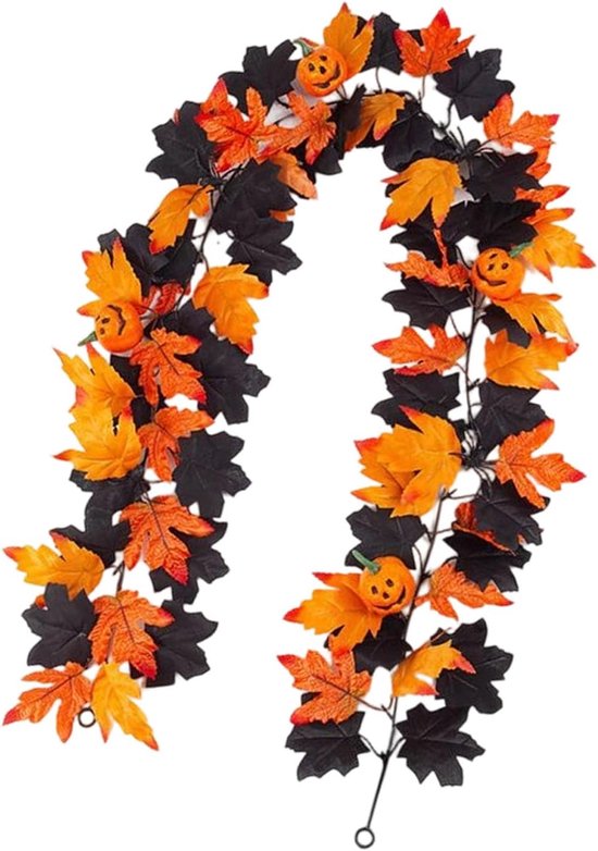 Herfst Decoratie - Herfst Decoratie Binnen - Kunstplanten - Realistische Esdoornslingers - Herfst Slinger voor Halloween, Thanksgiving, Huis, Tafel, Feestdecoratie - 175 cm per stuk - 2 Stuks - Oranje
