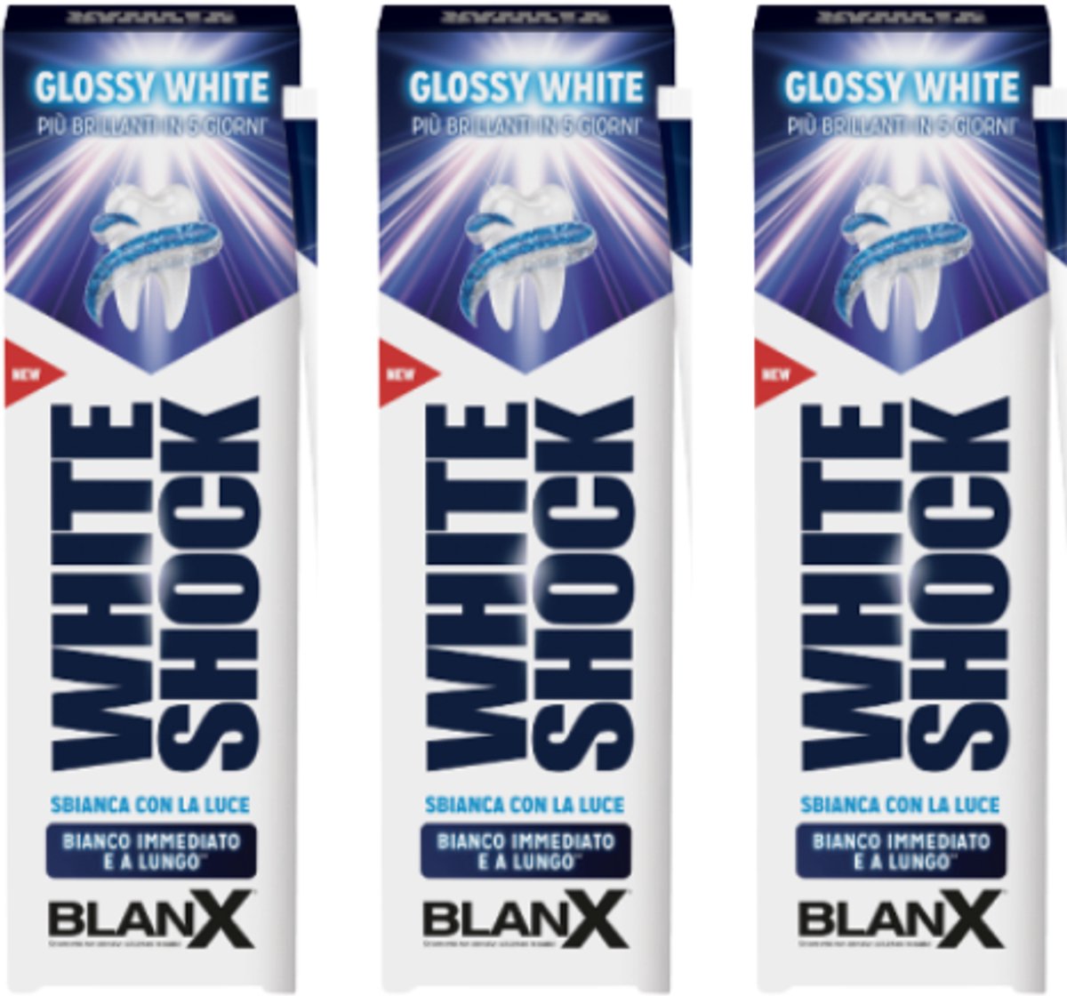 3x BlanX White Shock Glossy White Tandpasta - 75 ml