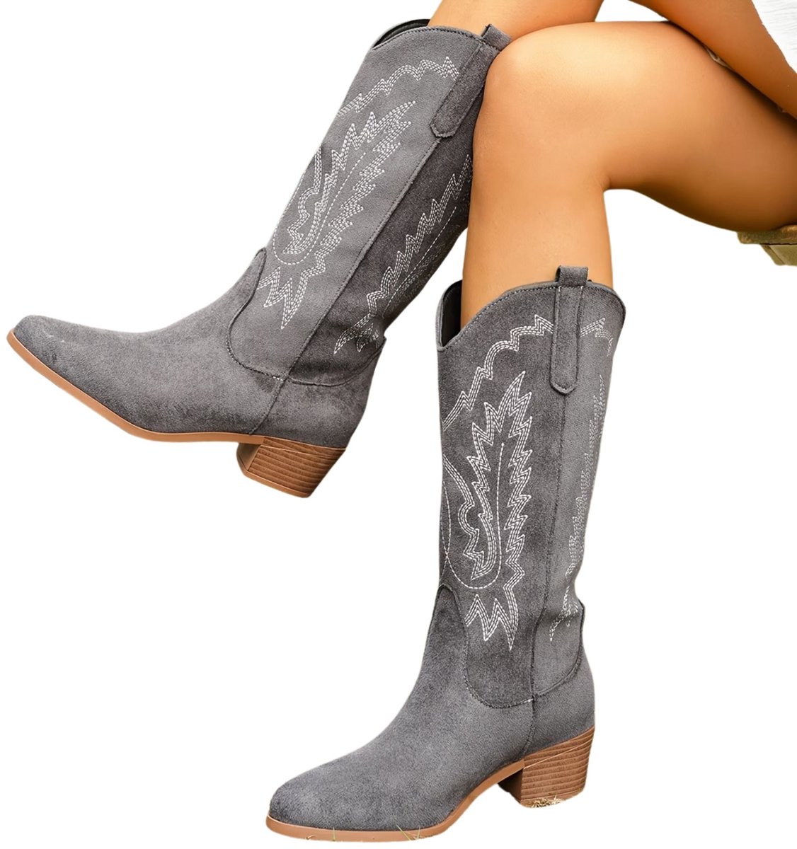 Currero Dames Cowboy Laarzen Hoge Hak Enkellaarzen Kniehoge Western Boots Chelsea 41 Grijs
