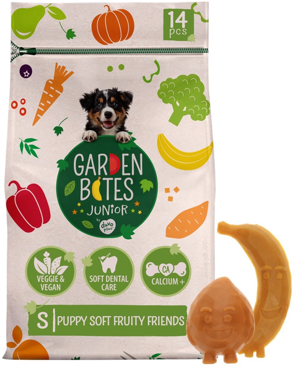 duvoplus Garden Bites - Soft Fruity Friends Hondensnacks - Hondensnoepjes - Vegetarisch & Glutenvrij - Puppy Small 14st