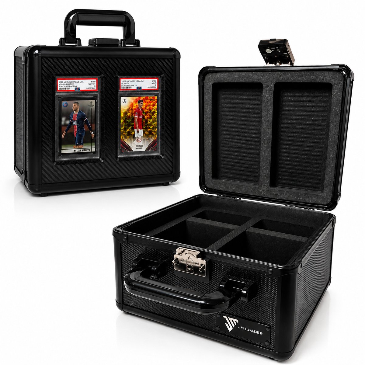 JM Loader Slab Case for Graded Cards – Geschikt voor PSA, BGS, CGC & Meer – Tot 200 Toploaders & 44 PSA Slabs – 2 Vakken – Hardcase – Pokémon, TCG & Sportkaarten – Transparante acrylic bovenkant
