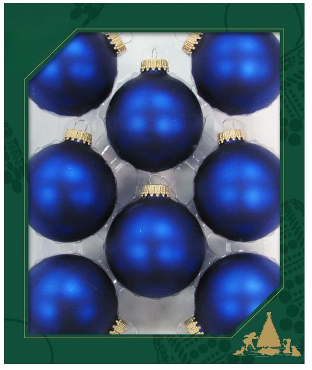 Elzusha - Set van 8 Kerstballen in Mat Satin Koninklijk Blauw, 6,5 cm