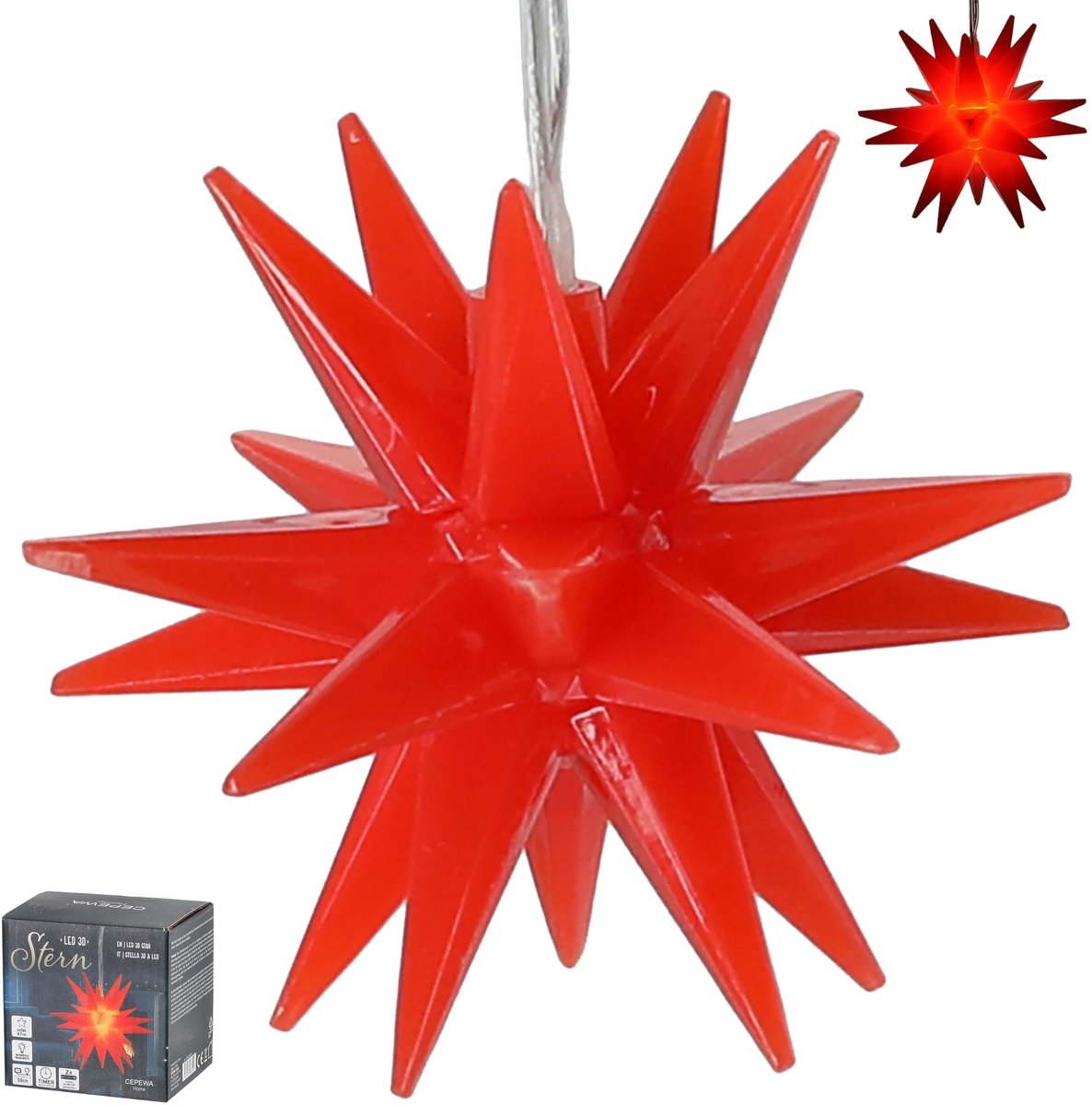 Elzusha - Led-ster 3D - Rood met timerfunctie - Diameter 7 cm