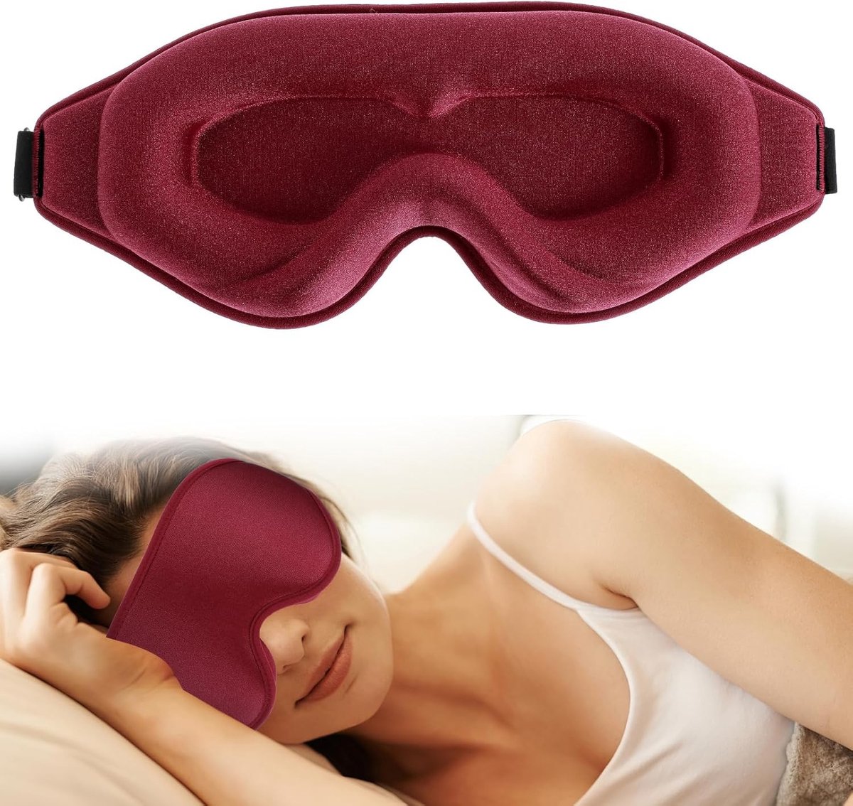 3D Stereo Zijden Slaapmasker voor Diepe Slaap - Comfortabel, Verstelbaar en Lichtblokkerend Oogmasker voor Mannen en Vrouwen, Ideaal voor een Rustige Nachtrust (Maroon)