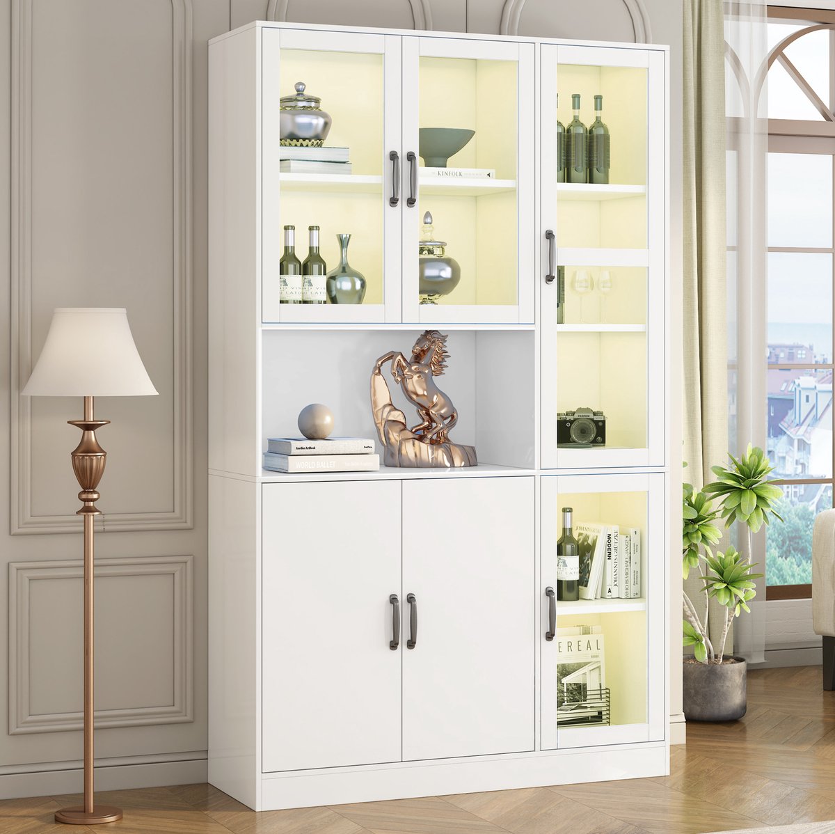STILVORA Vitrinekast Met Ledverlichting En Verstelbare Planken - Voor Woonkamer En Slaapkamer - Mdf En Glas - Wit - 120x40x200 Cm