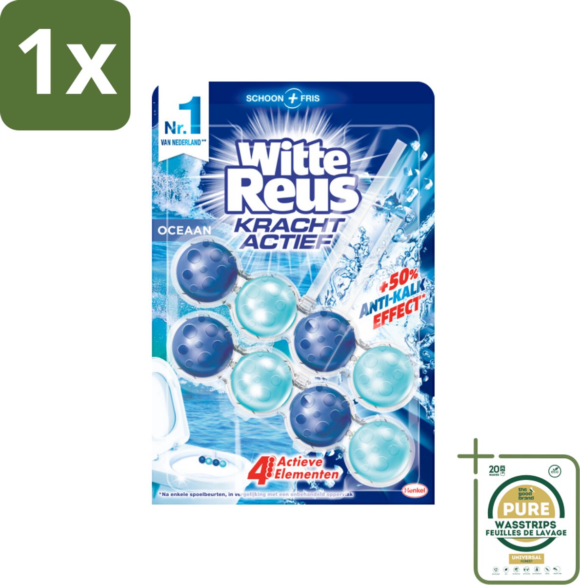1 x Witte Reus - Kracht Actief WC Blok - Oceaan Boost - 2 Toiletblokken- Toiletblok - Oceaan Boost - Frisse Geur - Reiniging - Hygiëne