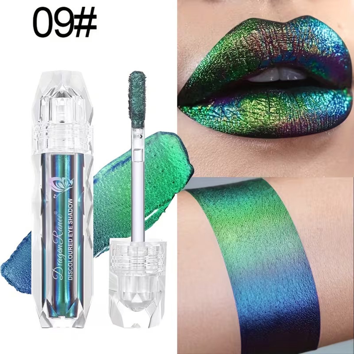 Kleurveranderende Lipgloss 09 Green Blue Chameleon – Metallic Lip Glaze met Glanzend Effect