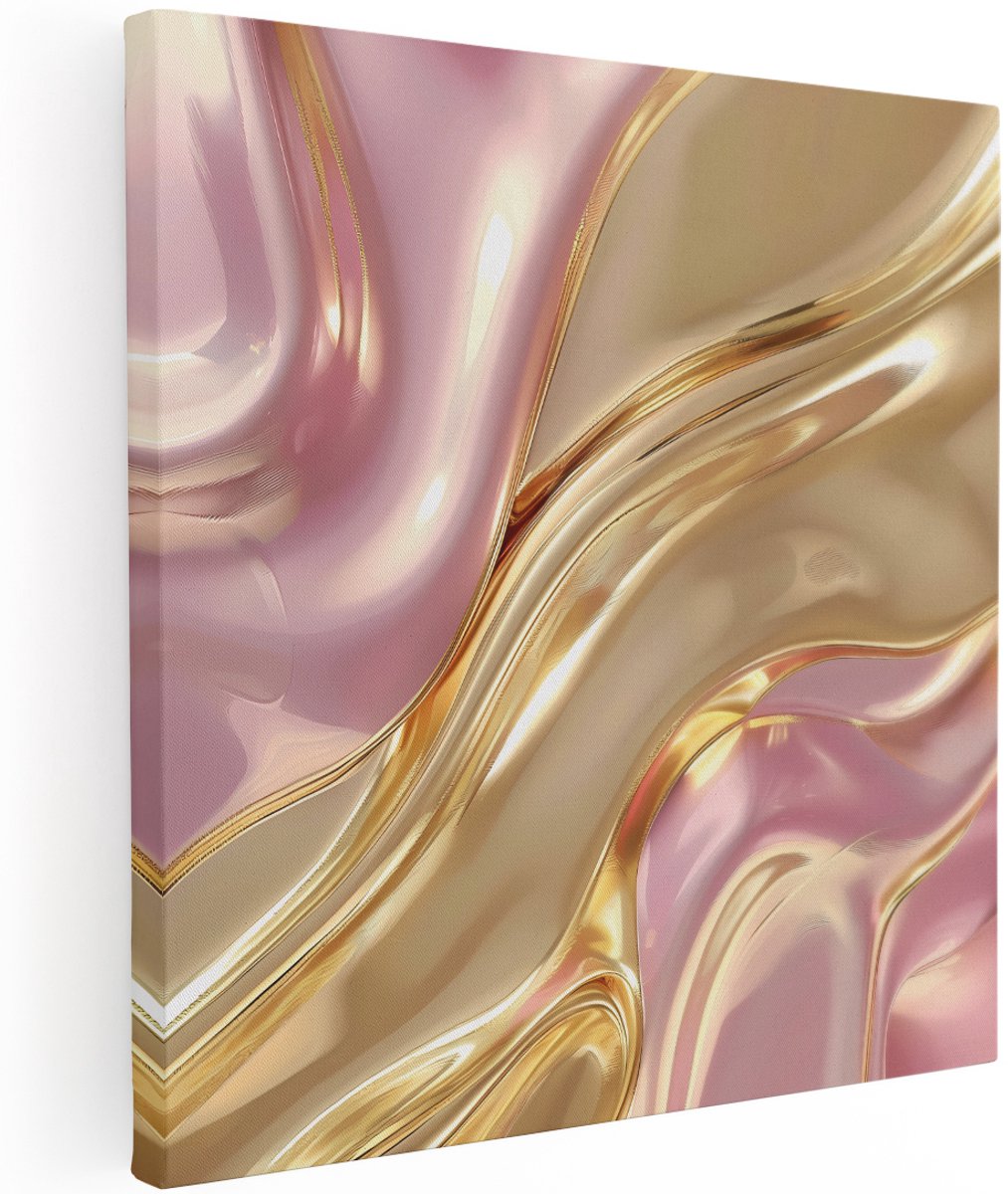Artaza Canvas Schilderij Abstract - 100x100 cm - Groot - Wanddecoratie Goud - Muurdecoratie Roze - Decoratie Woonkamer - Schilderijen Op Canvas