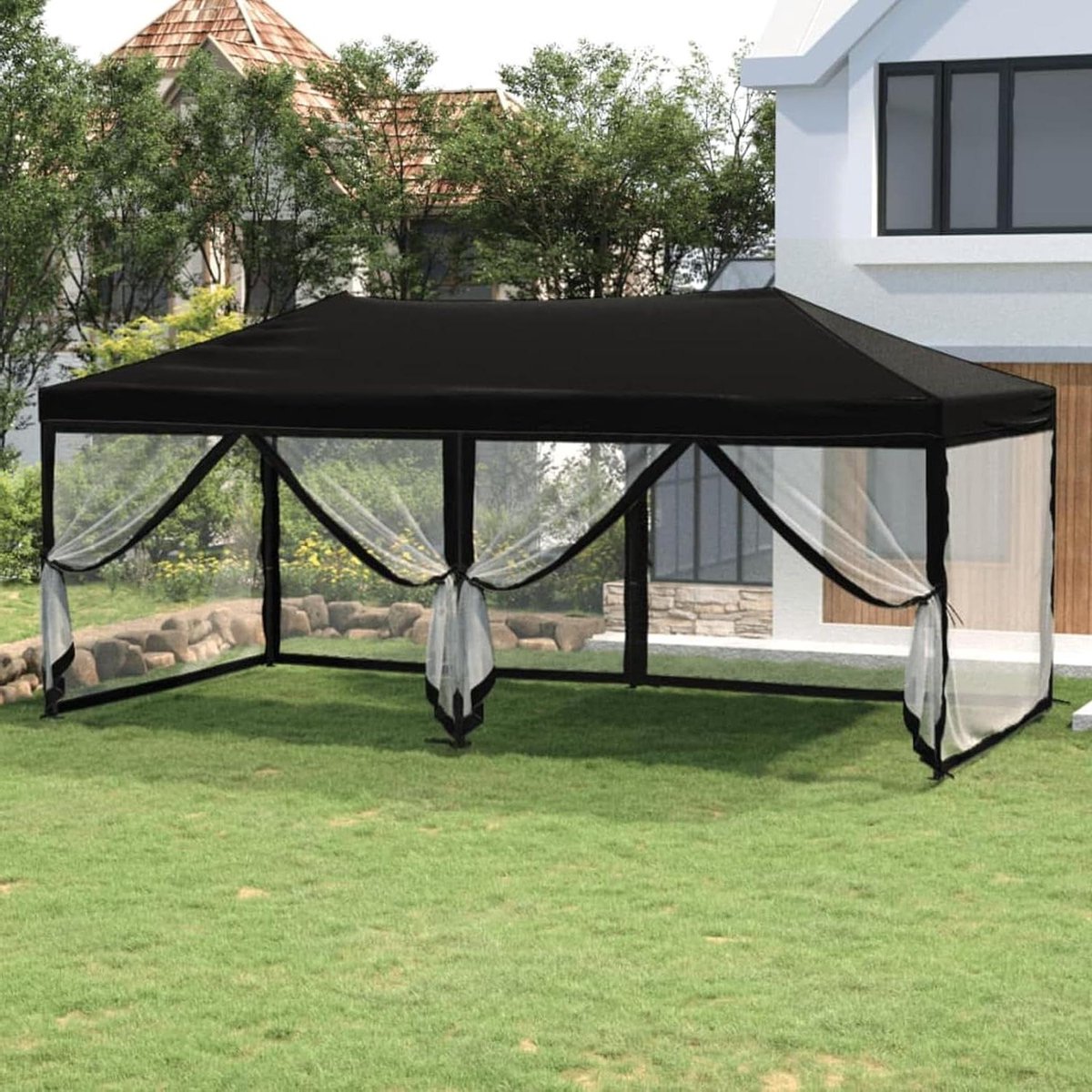Opvouwbare Partytent - Tuinpaviljoen Vouwbaar - Buitenfeest Bescherming - Waterafstotend UV-bestendig - 3 x 6 Meter - Zwart