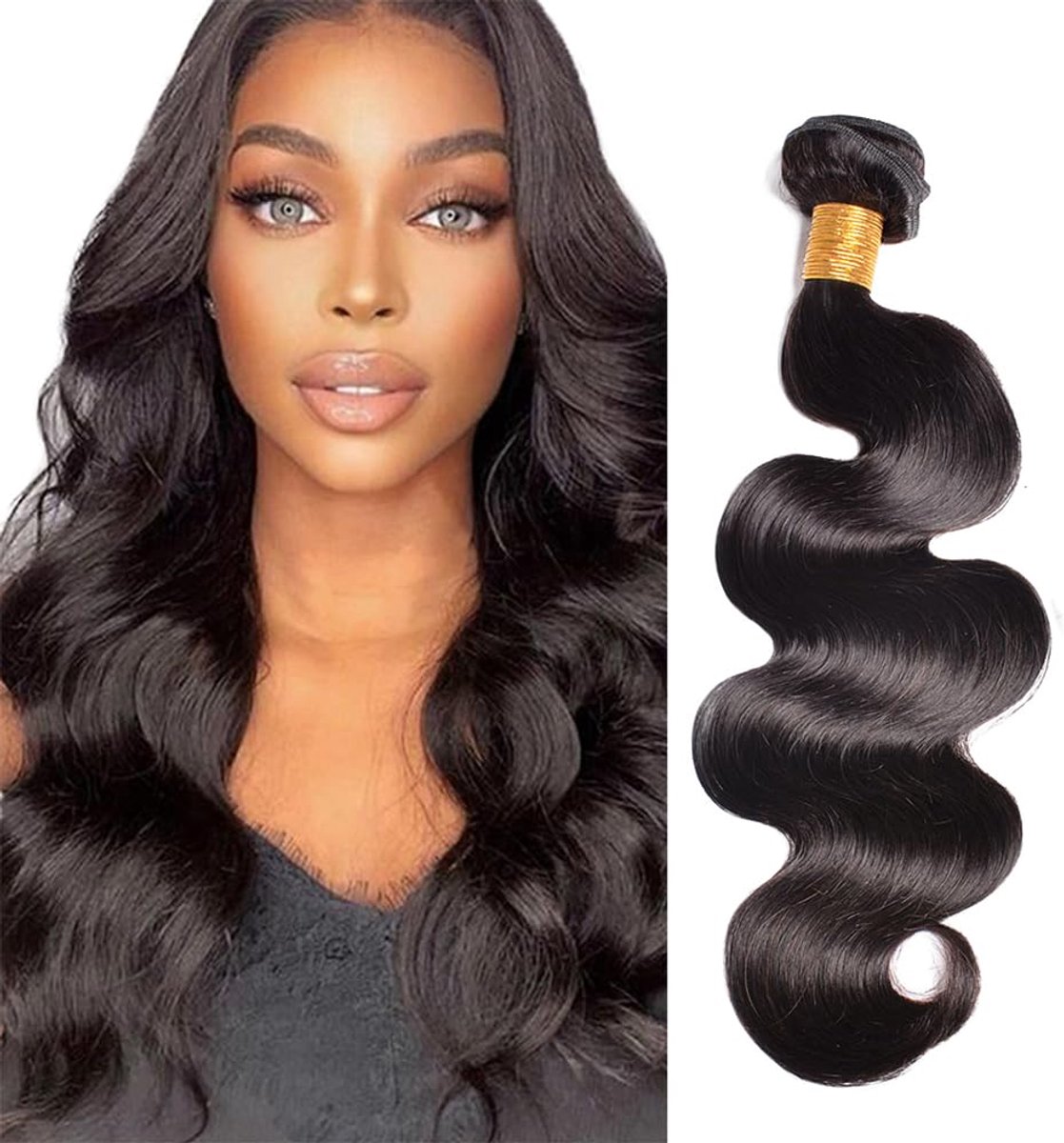 HeioWuio 24 Inch Human Hair Bundles Menselijk haar verlenging #1B Natural Black Color Body Wave Echthaar Tressen Human - ShopVlot