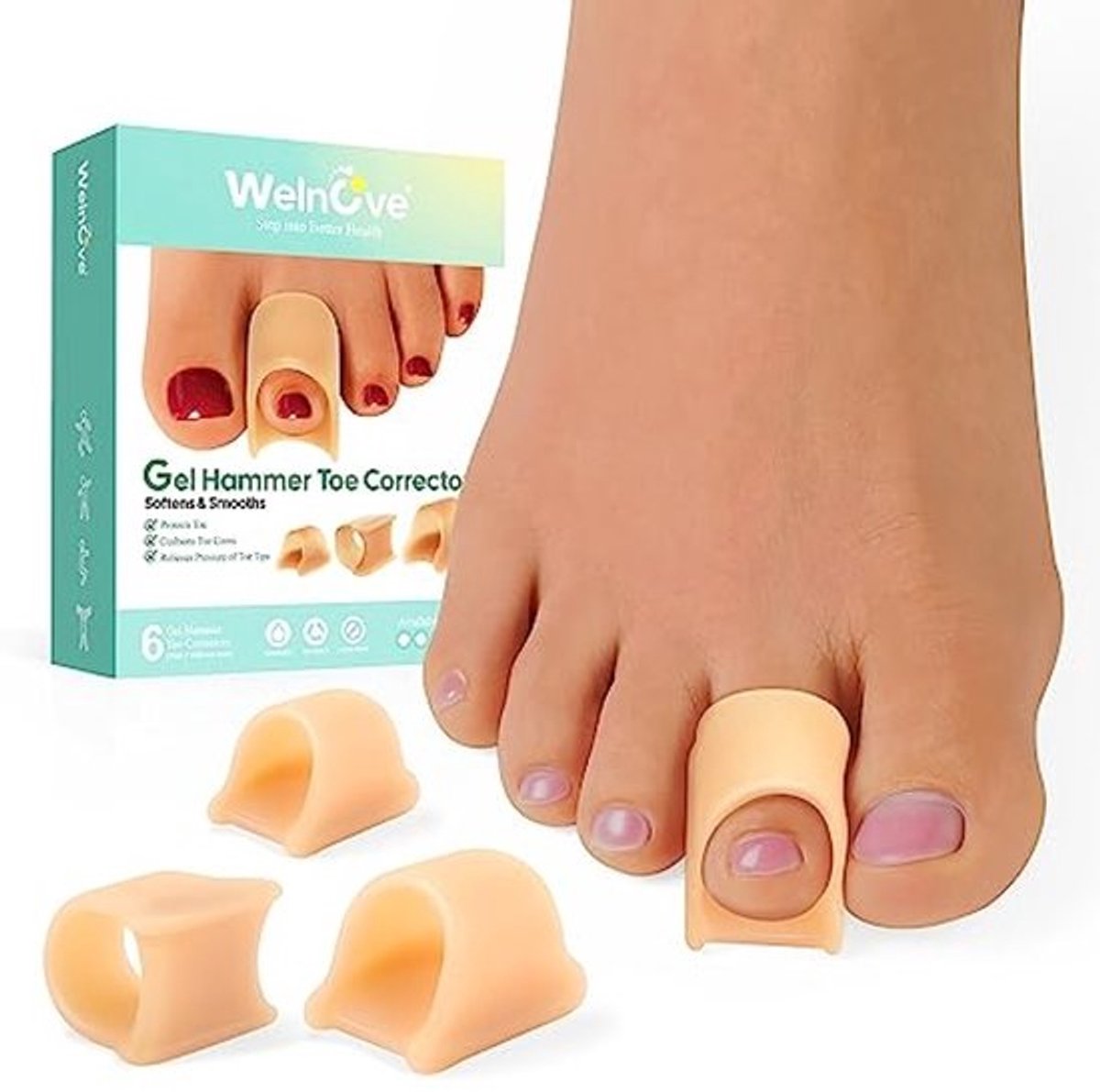 Teenspalken voor Hammerteenen - 6 Stuks Zachte Gel Correctoren - Ideaal voor Gebogen en Overlappende Tenen - Voor Mannen en Vrouwen, 3 Maten