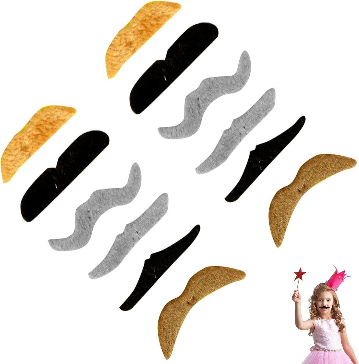 Set van 12 Zelfklevende Snorren en Valse Baarden voor Carnaval, Cosplay en Theater, Realistische Accessoires voor Kostuums