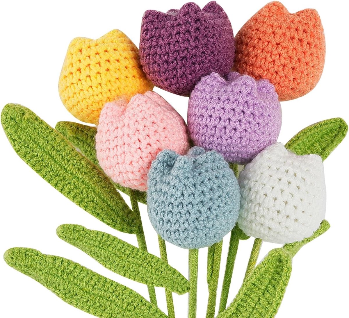 7 Stuks Kunstmatige Tulpen Boeket - Handgemaakte Gehaakte Bloemen voor Thuisdecoratie, Bruiloft en Cadeaus