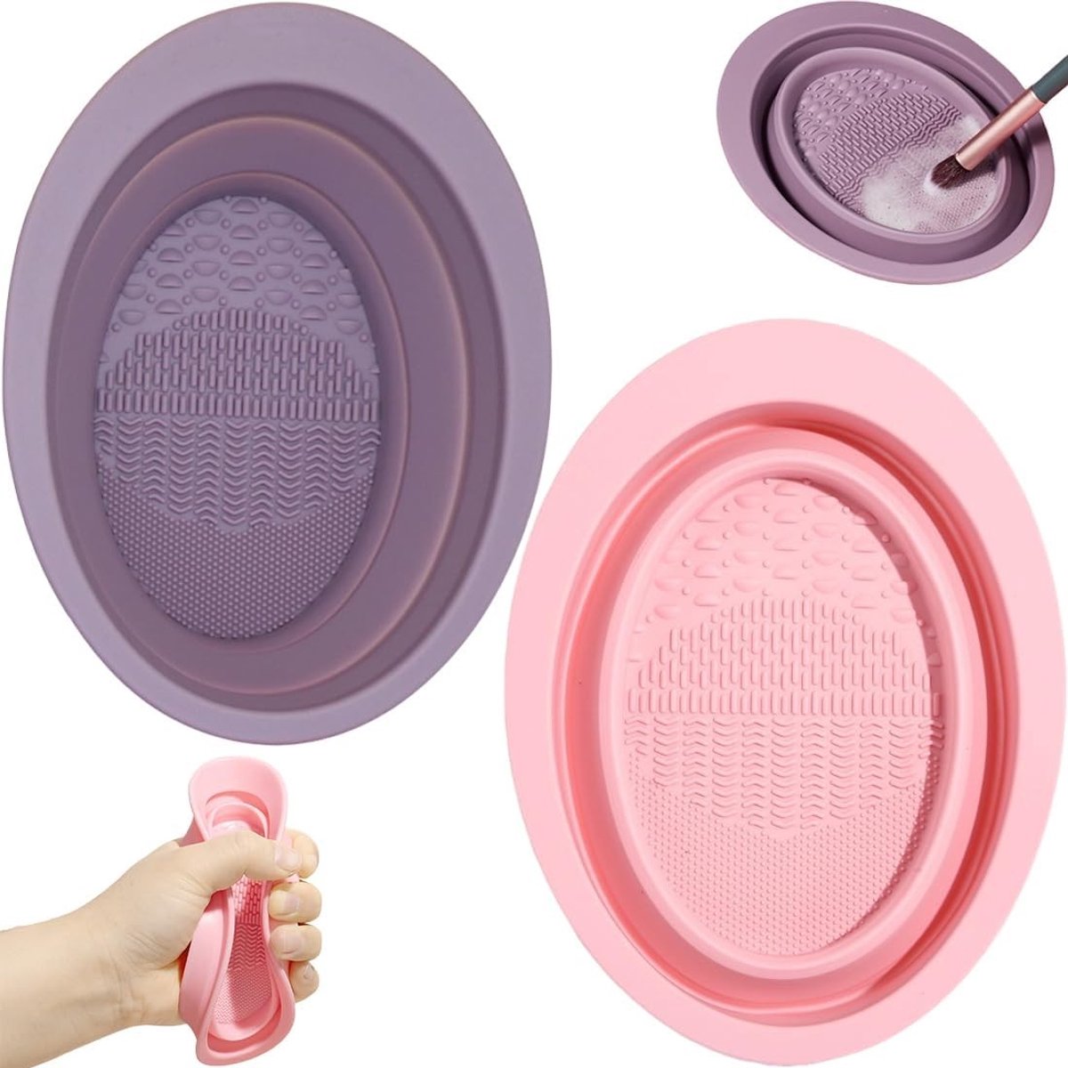 Professionele Make-up Borstelreiniger Set met Vouwbare Siliconen Kom voor het Reinigen en Drogen van Make-up Spons en Borstels