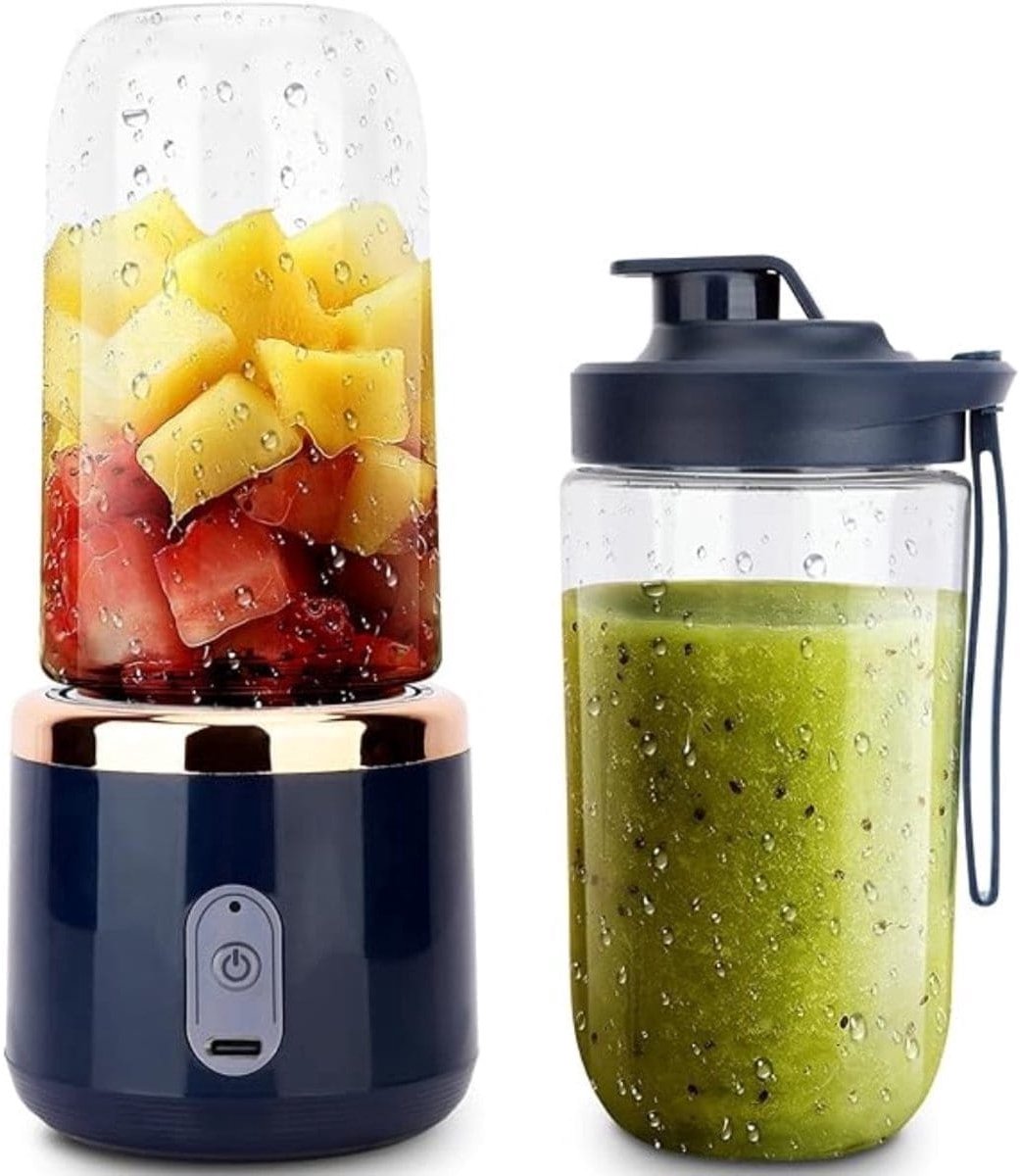 Klarven® Blender Smoothie Blauw - Blender To Go, Draadloos en USB-oplaadbaar - Direct Drinken uit de Beker, Eén-knop Reiniging - Capaciteit 400 ml - H 15 x B 11 x D 13 cm