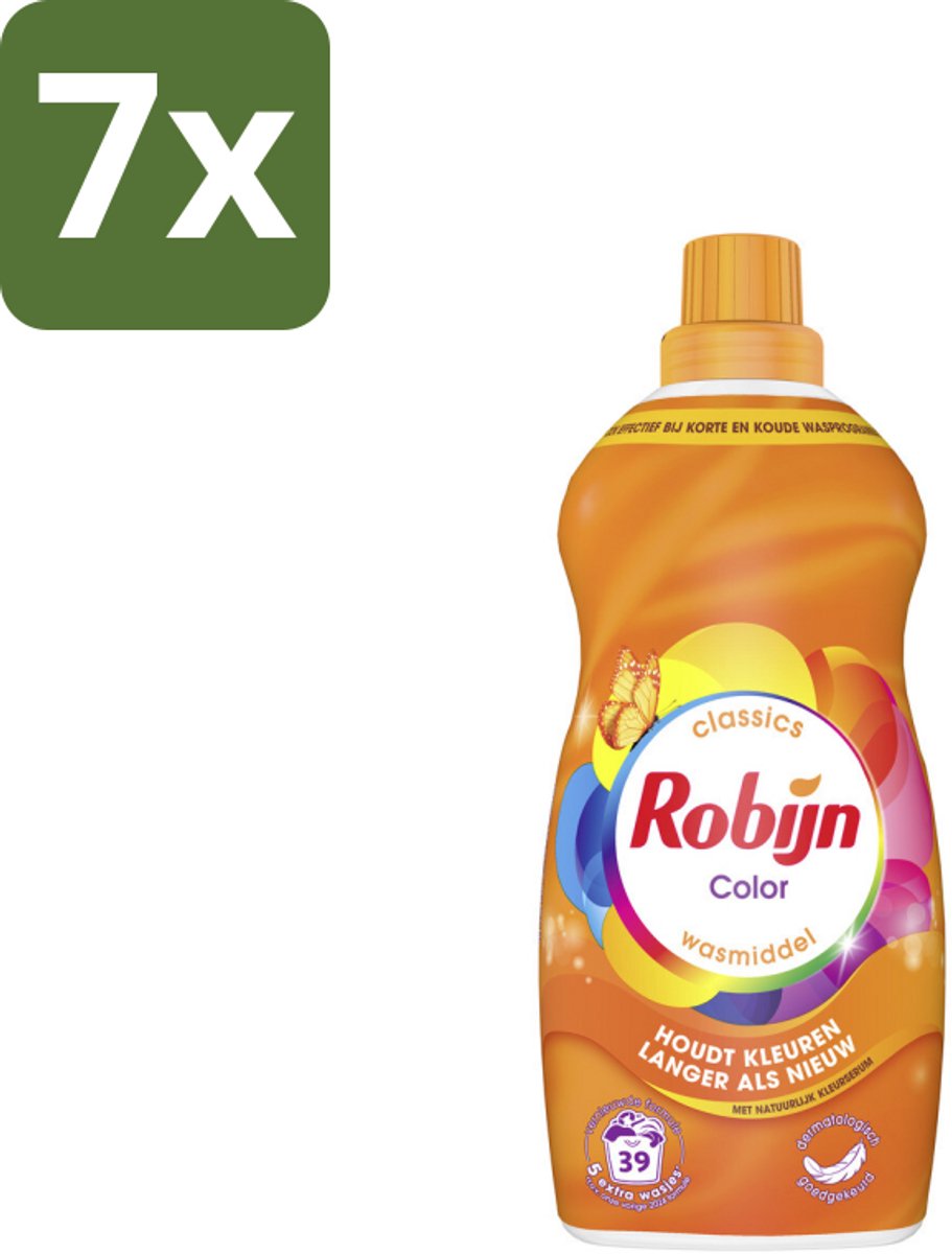Robijn – Vloeibaar Wasmiddel – Klein & Krachtig Color – 1,19 L - Bulkverpakking - 7 stuks
