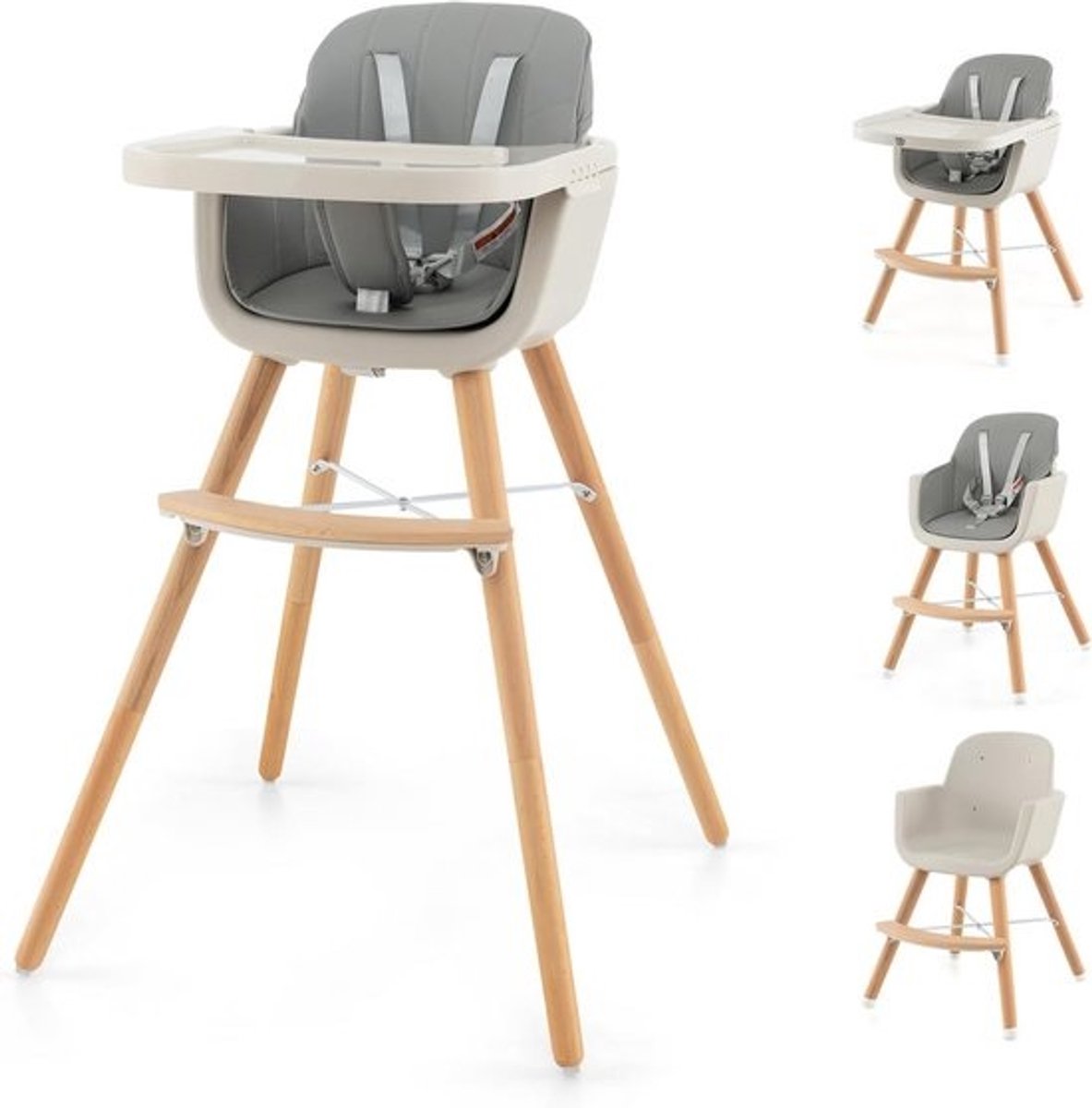 3-in-1 Houten Kinderstoel voor Baby's en Peuters met Verstelbare Functies