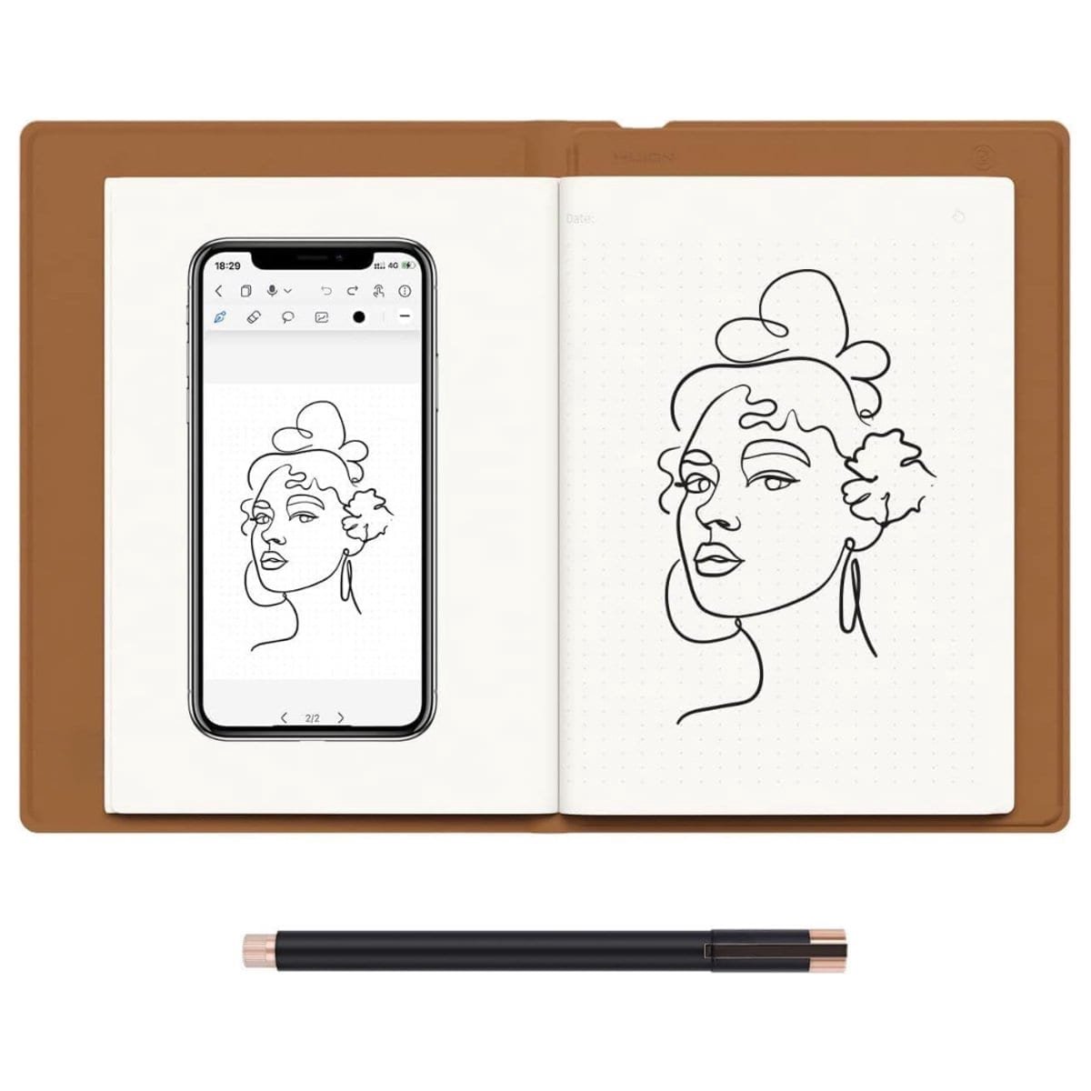 Klarven® Digitaal Notitieblok Bruin - Met Bluetooth en LED Scherm - Papierloos en Herbruikbaar Schrijven - Compact Formaat B 25 x D 18 x H 2 cm