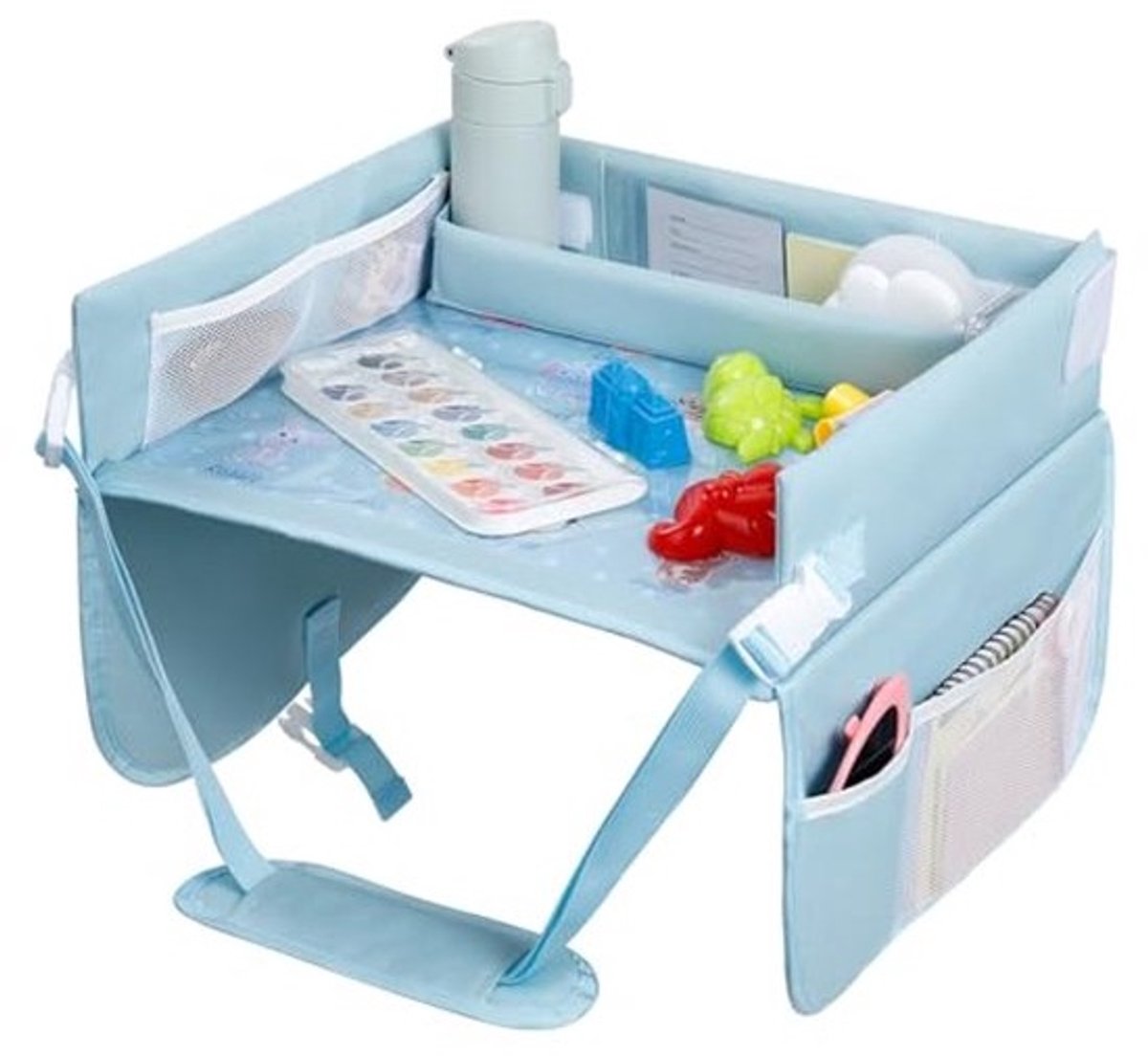 Reistafel voor Kinderen - Verstelbare Kindertafel voor Auto en Vliegtuig - Praktische Speel- en Opbergtafel