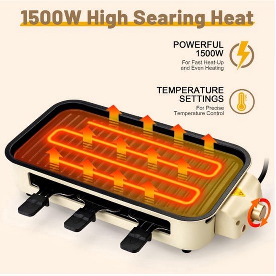 casalora® - Bakplaat electrisch - Tafelgrill - Grill apparaat - Tepanyaki bakplaat - Gourmetstel - Met Grillnet & Anti-Aanbak Verwijderbaar Kookplaat - Regelbare thermostaat - Vaatschoonmachinebestendig - rookloze barbecue - voor binnen en buiten — afbeelding 4