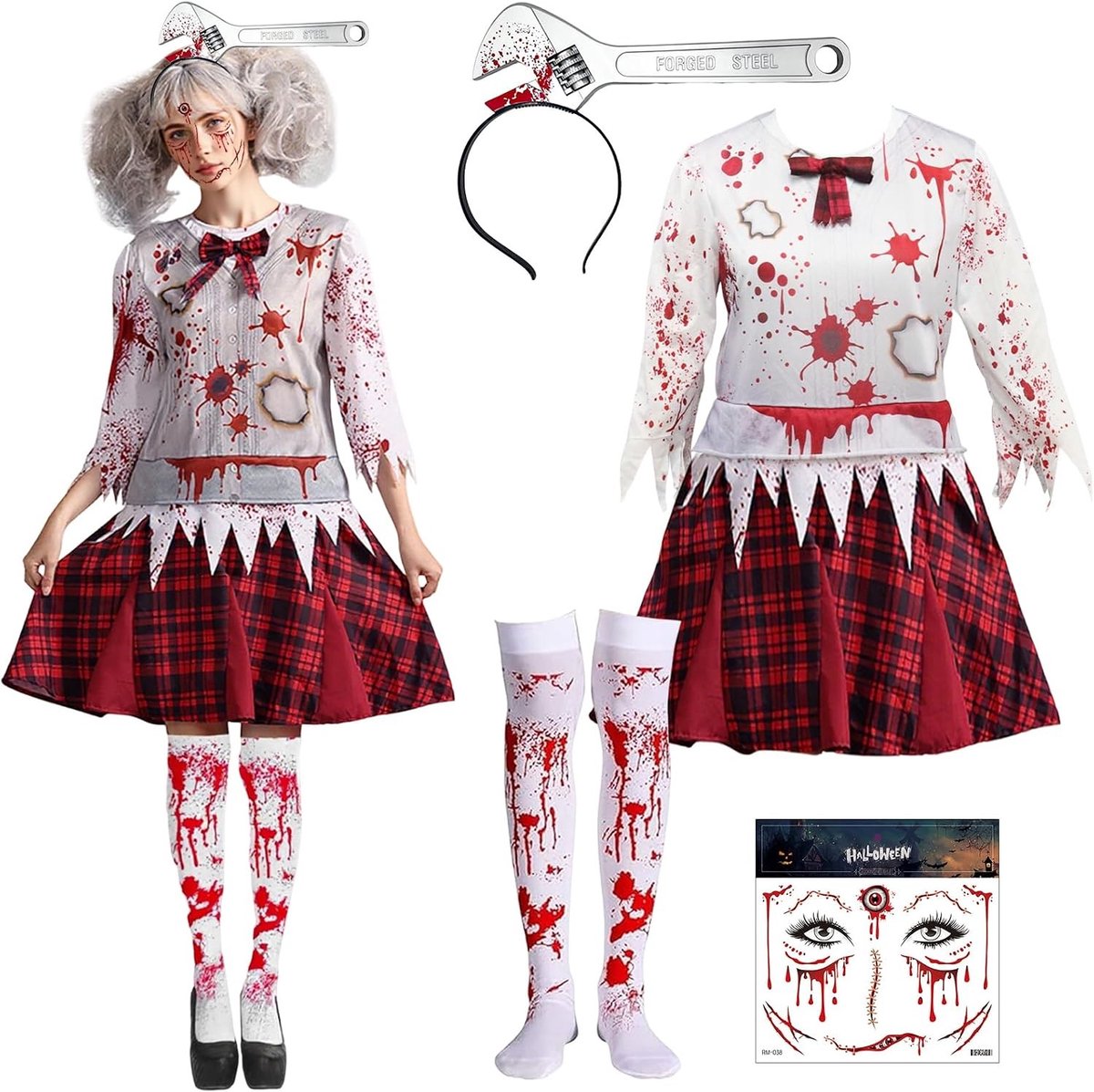 Bloody Zombie Kostuum voor Vrouwen - Schoolmeisje Outfit voor Halloween, Horrorfeest en Carnavals Cosplay